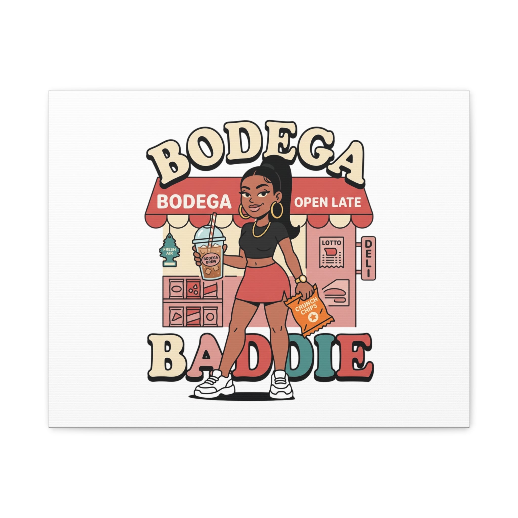 Bodega Baddie Matte Canvas Wall Art – NYC Y2K Aesthetic | Spanglish Deli Vibe | Streetwear Inspired Stretched Canvas
