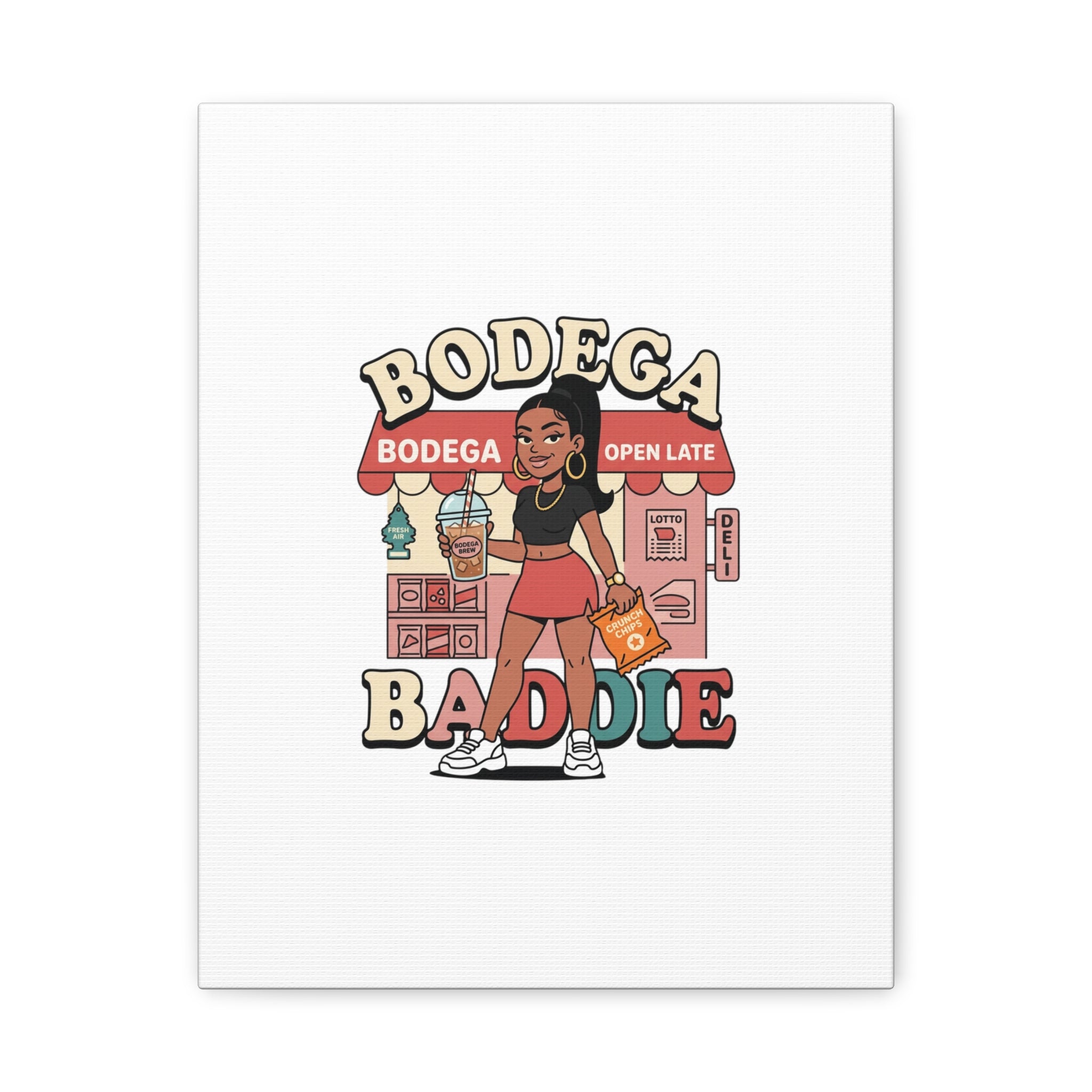 Bodega Baddie Matte Canvas Wall Art – NYC Y2K Aesthetic | Spanglish Deli Vibe | Streetwear Inspired Stretched Canvas