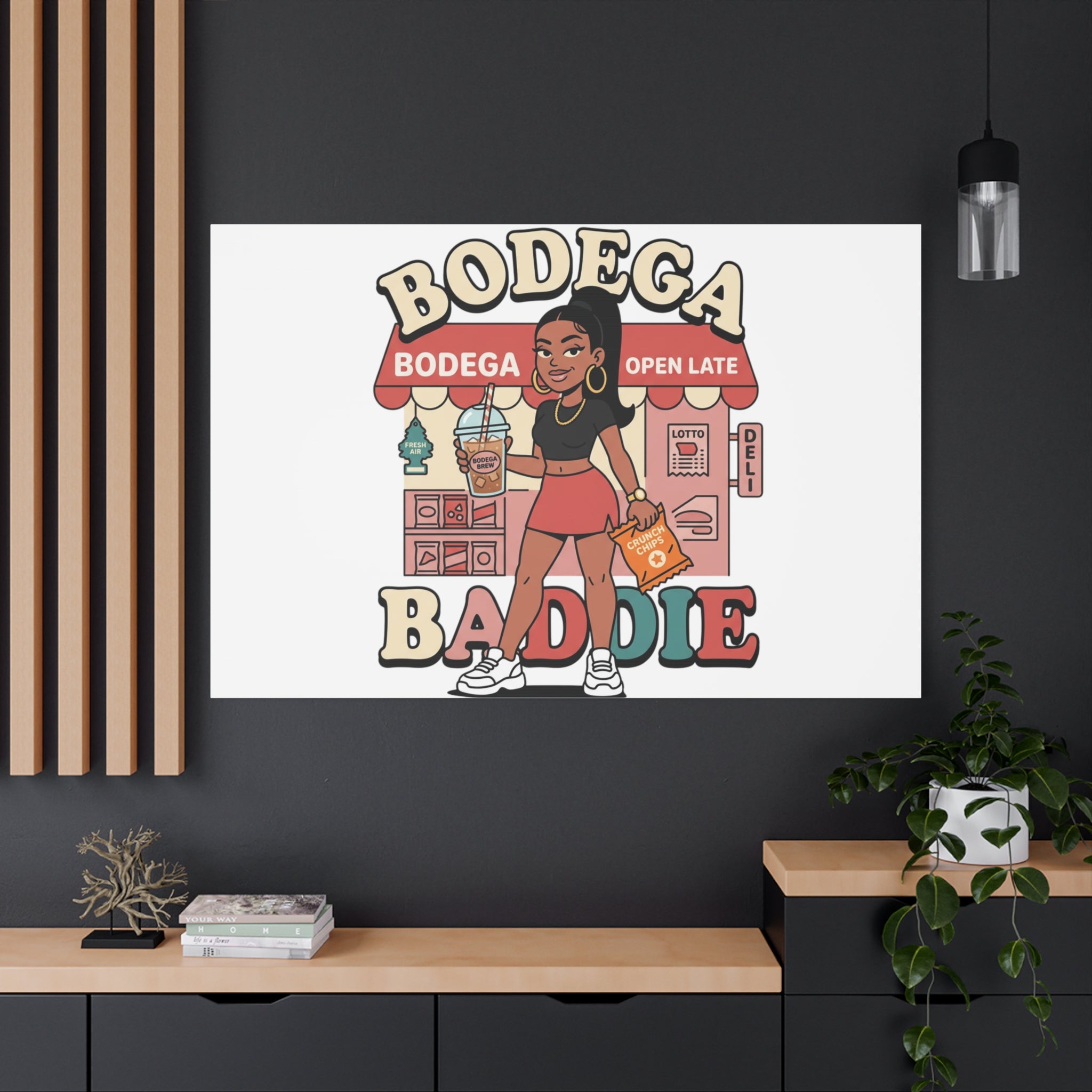 Bodega Baddie Matte Canvas Wall Art – NYC Y2K Aesthetic | Spanglish Deli Vibe | Streetwear Inspired Stretched Canvas