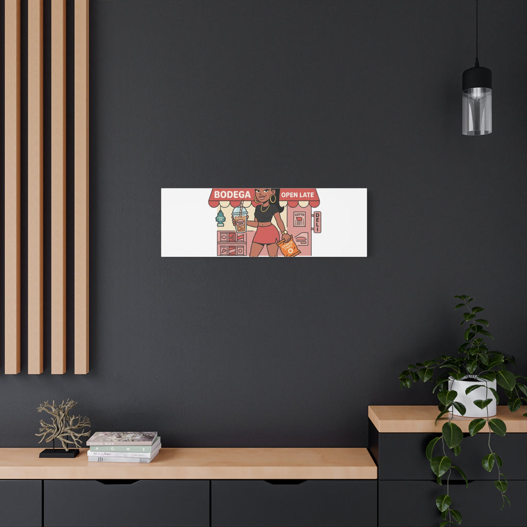 Bodega Baddie Matte Canvas Wall Art – NYC Y2K Aesthetic | Spanglish Deli Vibe | Streetwear Inspired Stretched Canvas