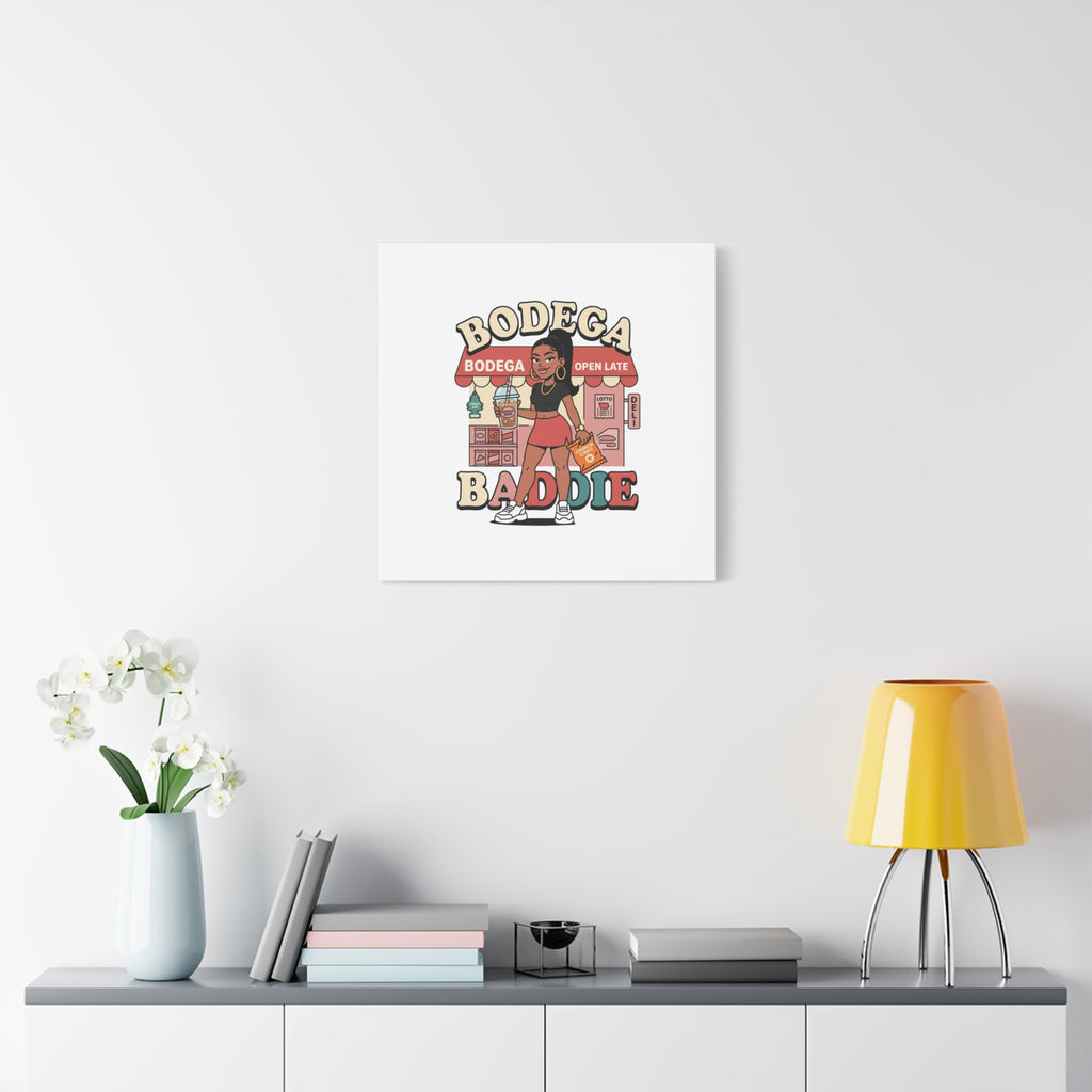 Bodega Baddie Matte Canvas Wall Art – NYC Y2K Aesthetic | Spanglish Deli Vibe | Streetwear Inspired Stretched Canvas
