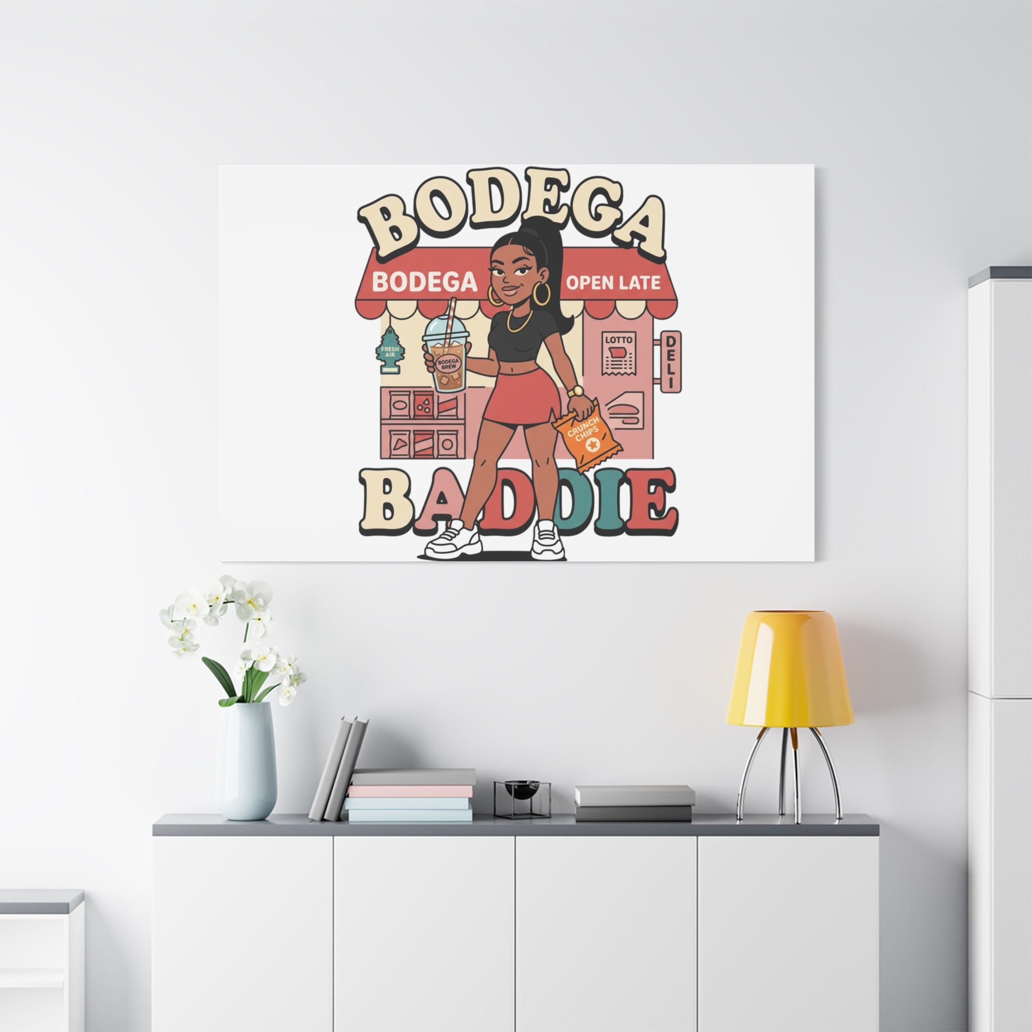 Bodega Baddie Matte Canvas Wall Art – NYC Y2K Aesthetic | Spanglish Deli Vibe | Streetwear Inspired Stretched Canvas