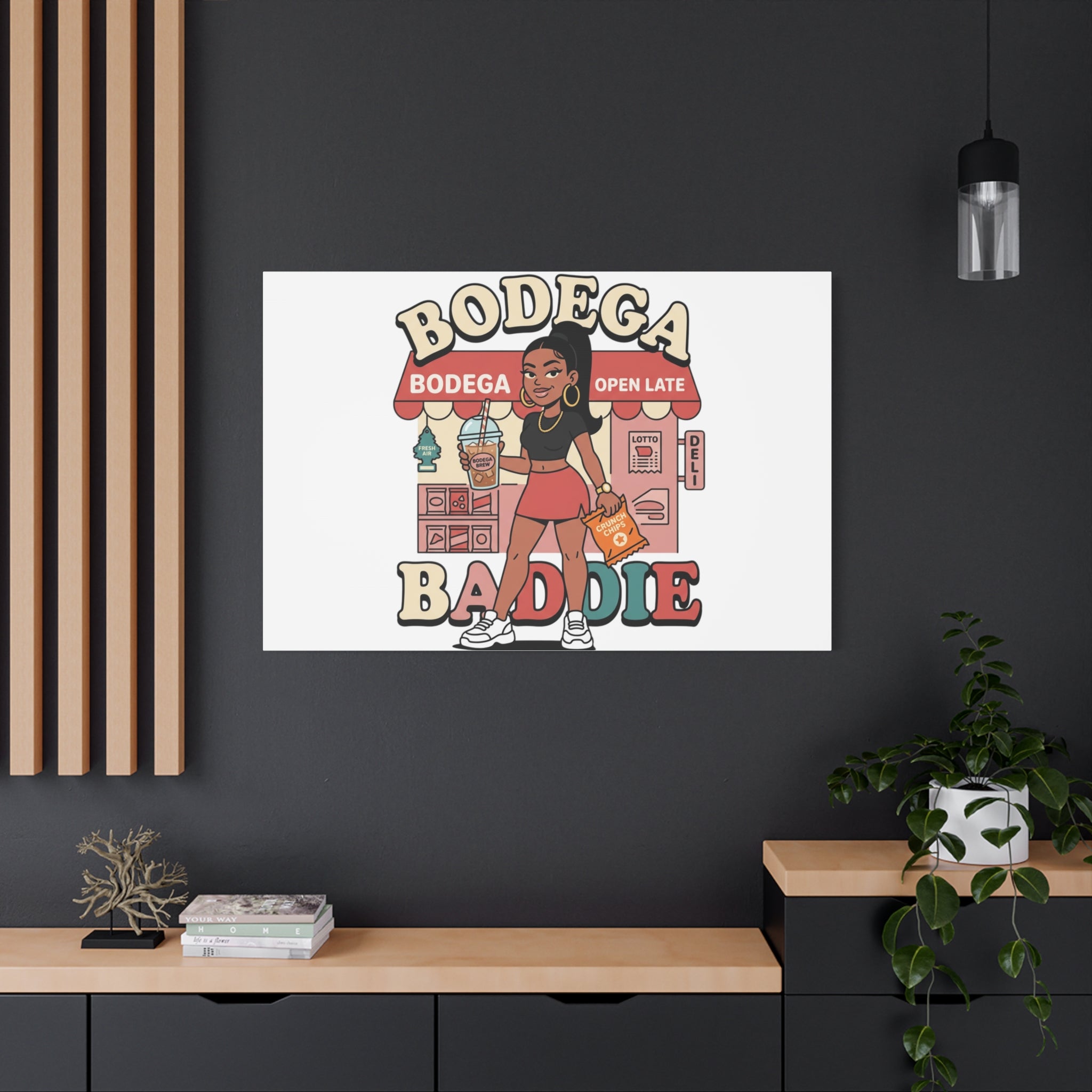 Bodega Baddie Matte Canvas Wall Art – NYC Y2K Aesthetic | Spanglish Deli Vibe | Streetwear Inspired Stretched Canvas