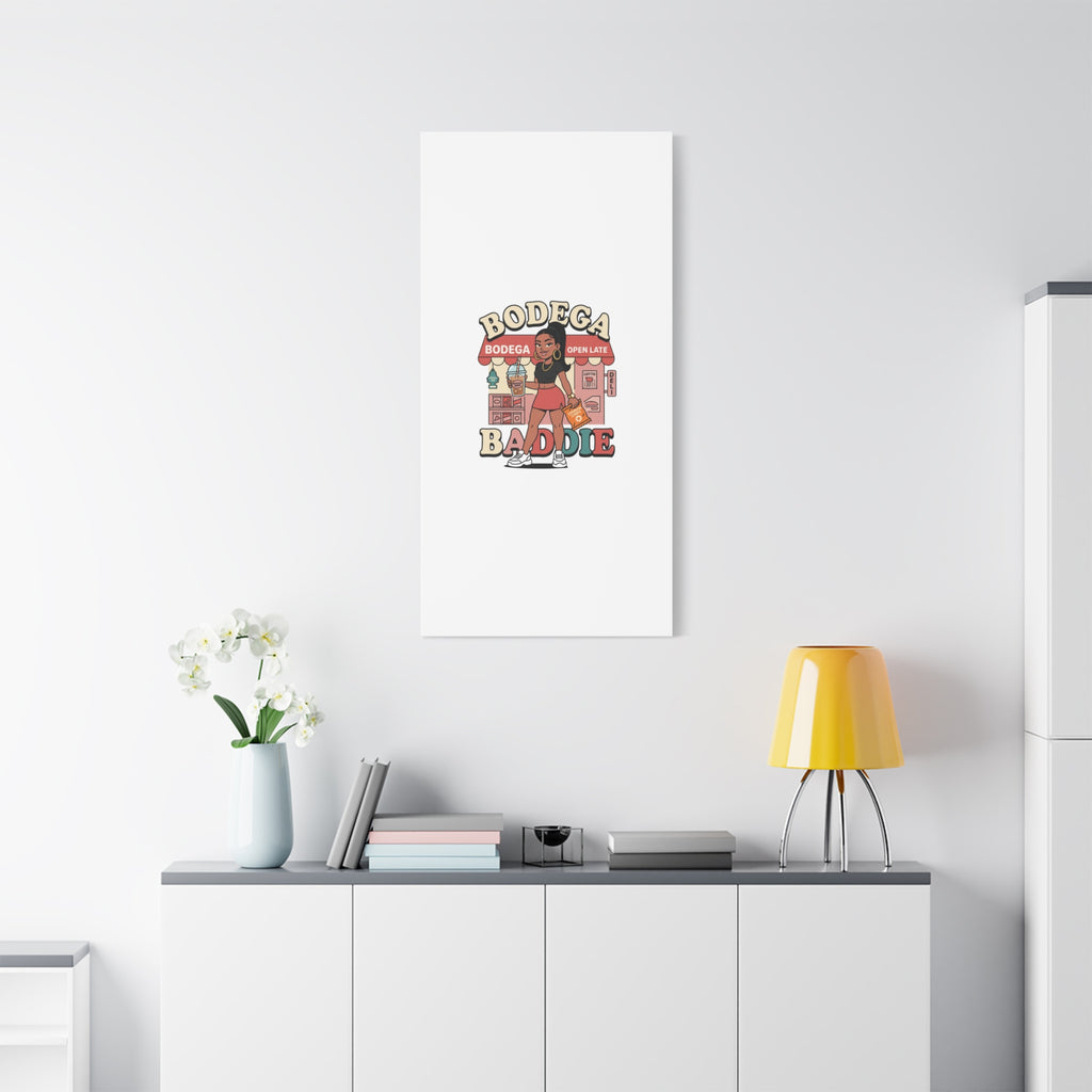 Bodega Baddie Matte Canvas Wall Art – NYC Y2K Aesthetic | Spanglish Deli Vibe | Streetwear Inspired Stretched Canvas