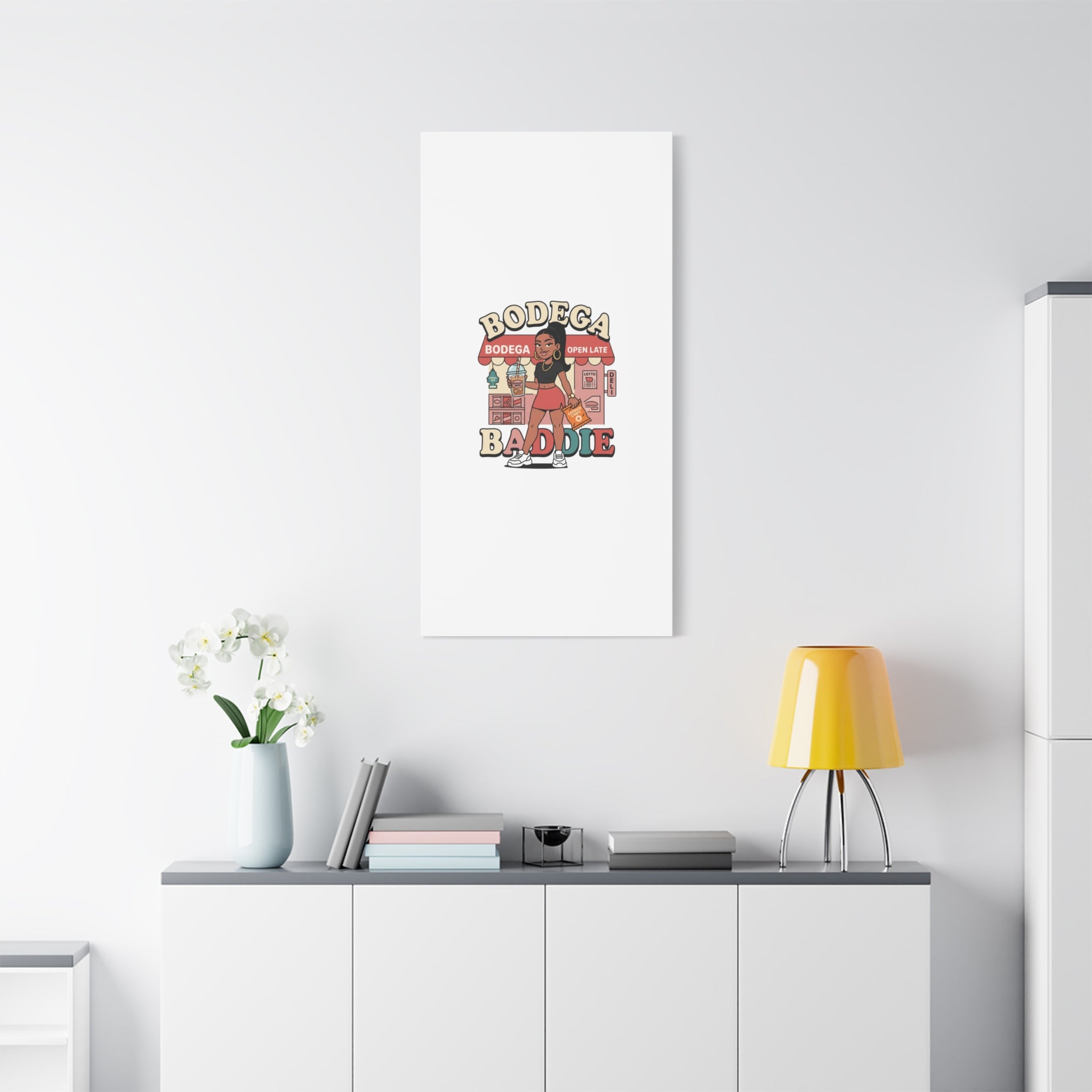 Bodega Baddie Matte Canvas Wall Art – NYC Y2K Aesthetic | Spanglish Deli Vibe | Streetwear Inspired Stretched Canvas