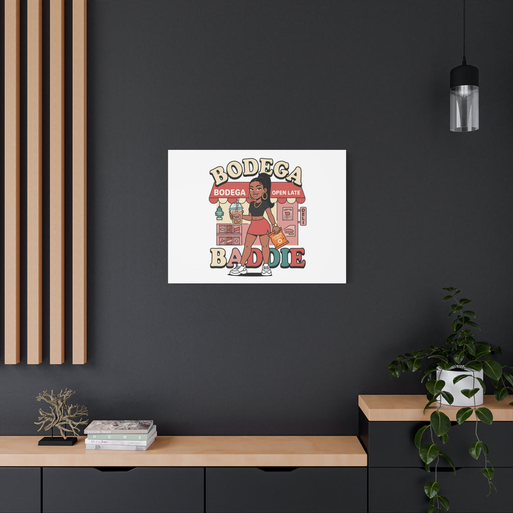 Bodega Baddie Matte Canvas Wall Art – NYC Y2K Aesthetic | Spanglish Deli Vibe | Streetwear Inspired Stretched Canvas