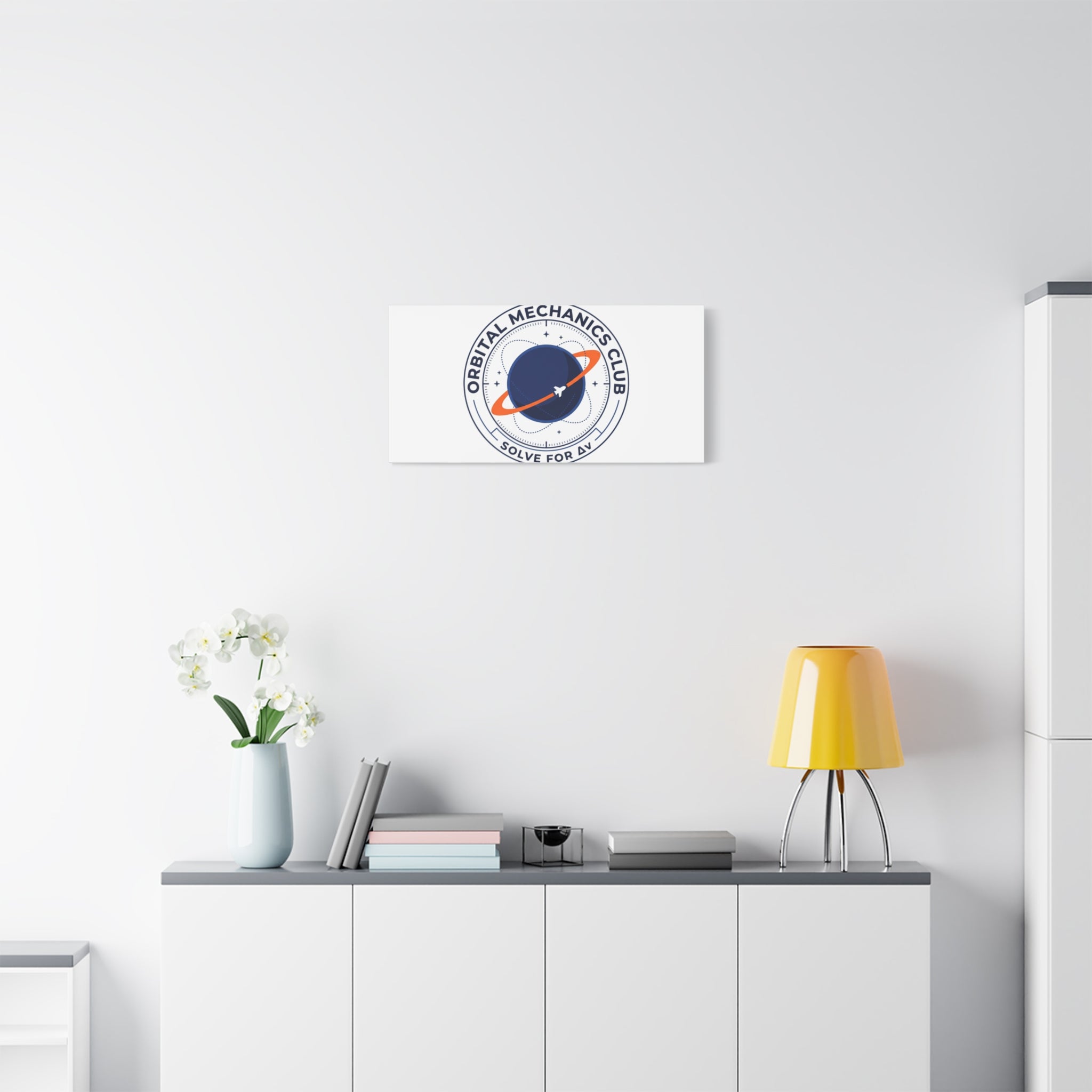 Orbital Mechanics Club Mission Patch Canvas – Space Rocket Wall Art | Astronaut & STEM Decor | Science Aesthetic Canvas