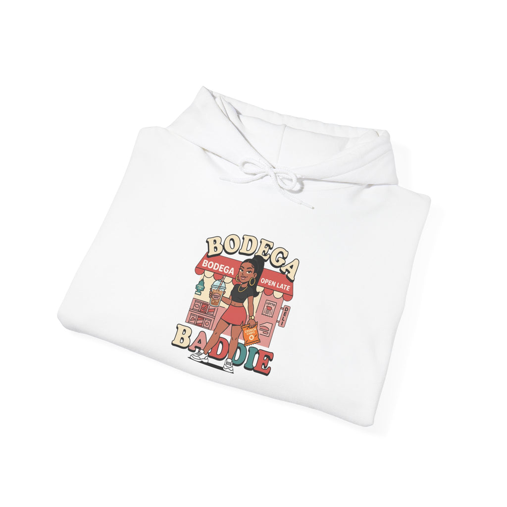 Bodega Baddie Hoodie – NYC Streetwear Y2K Pullover | Spanglish Corner Store Graphic | Varsity Cherries Aesthetic