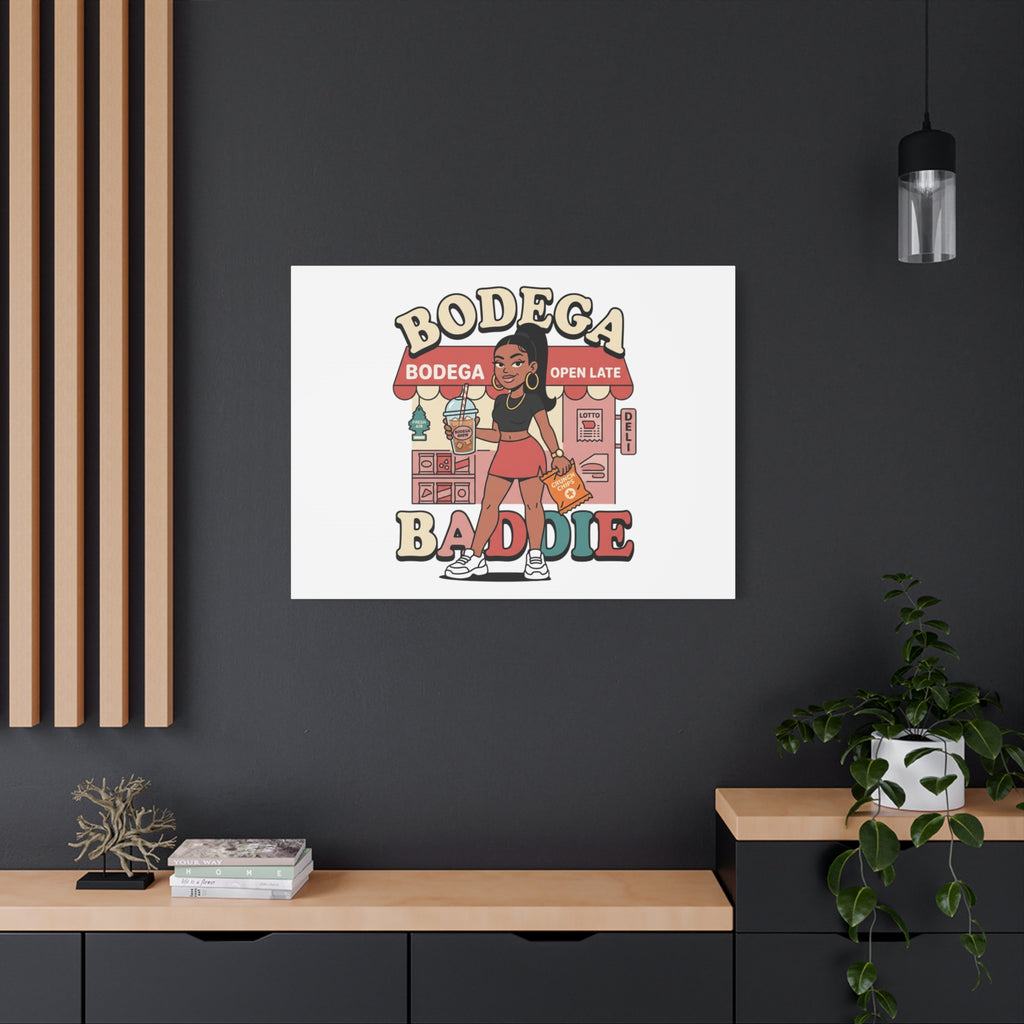 Bodega Baddie Matte Canvas Wall Art – NYC Y2K Aesthetic | Spanglish Deli Vibe | Streetwear Inspired Stretched Canvas
