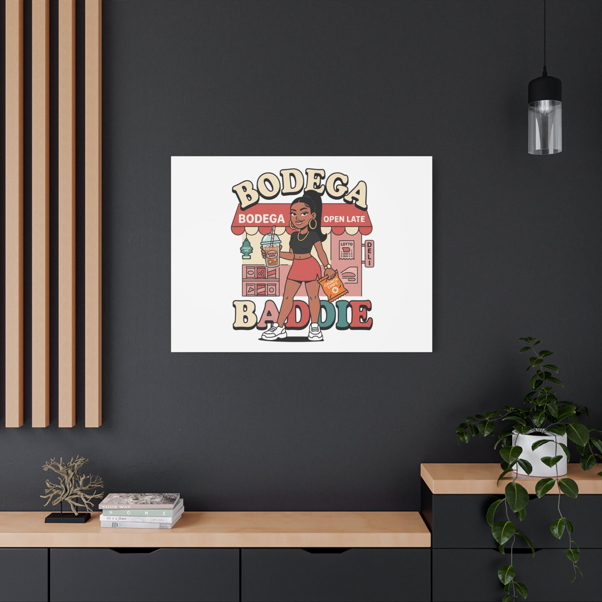 Bodega Baddie Matte Canvas Wall Art – NYC Y2K Aesthetic | Spanglish Deli Vibe | Streetwear Inspired Stretched Canvas