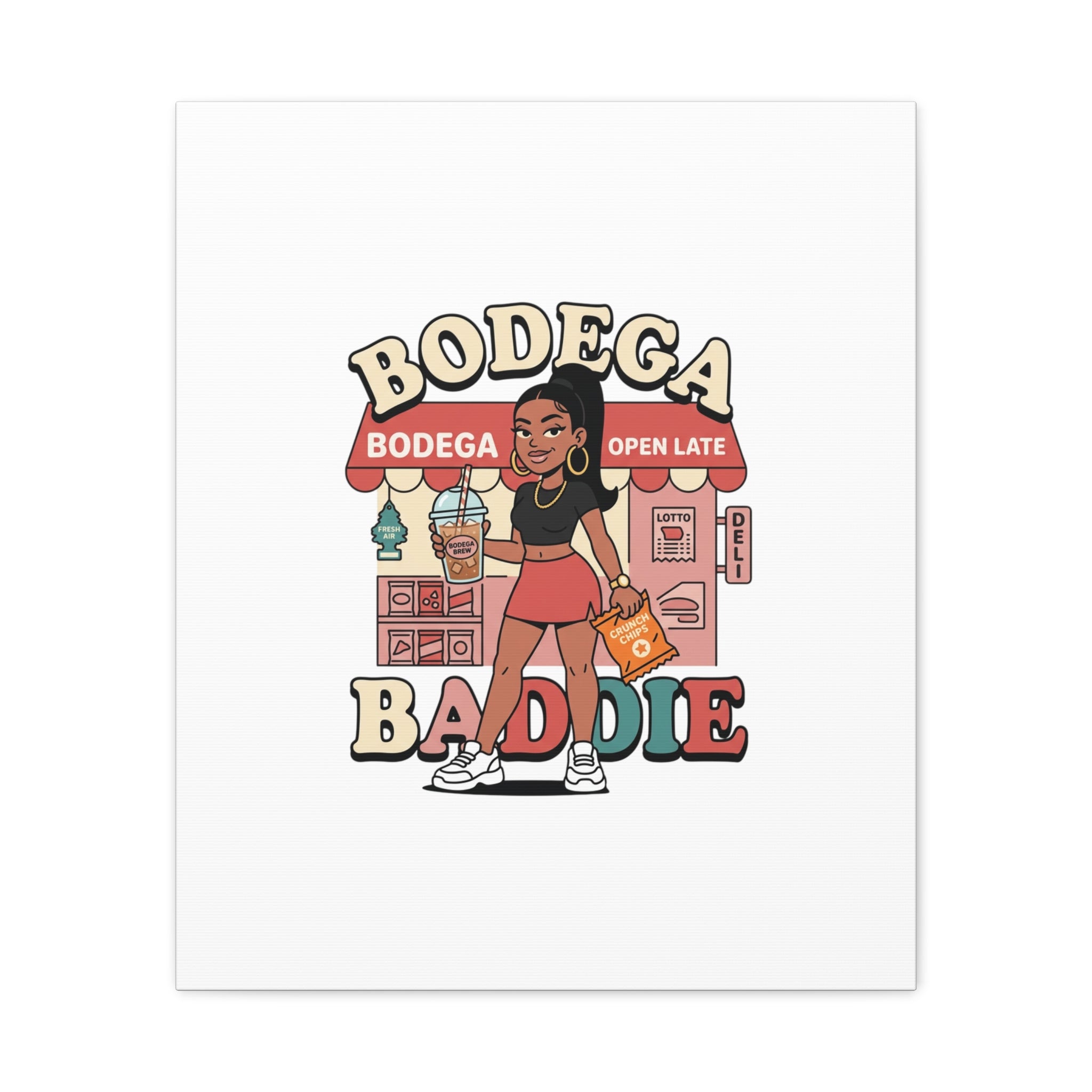 Bodega Baddie Matte Canvas Wall Art – NYC Y2K Aesthetic | Spanglish Deli Vibe | Streetwear Inspired Stretched Canvas