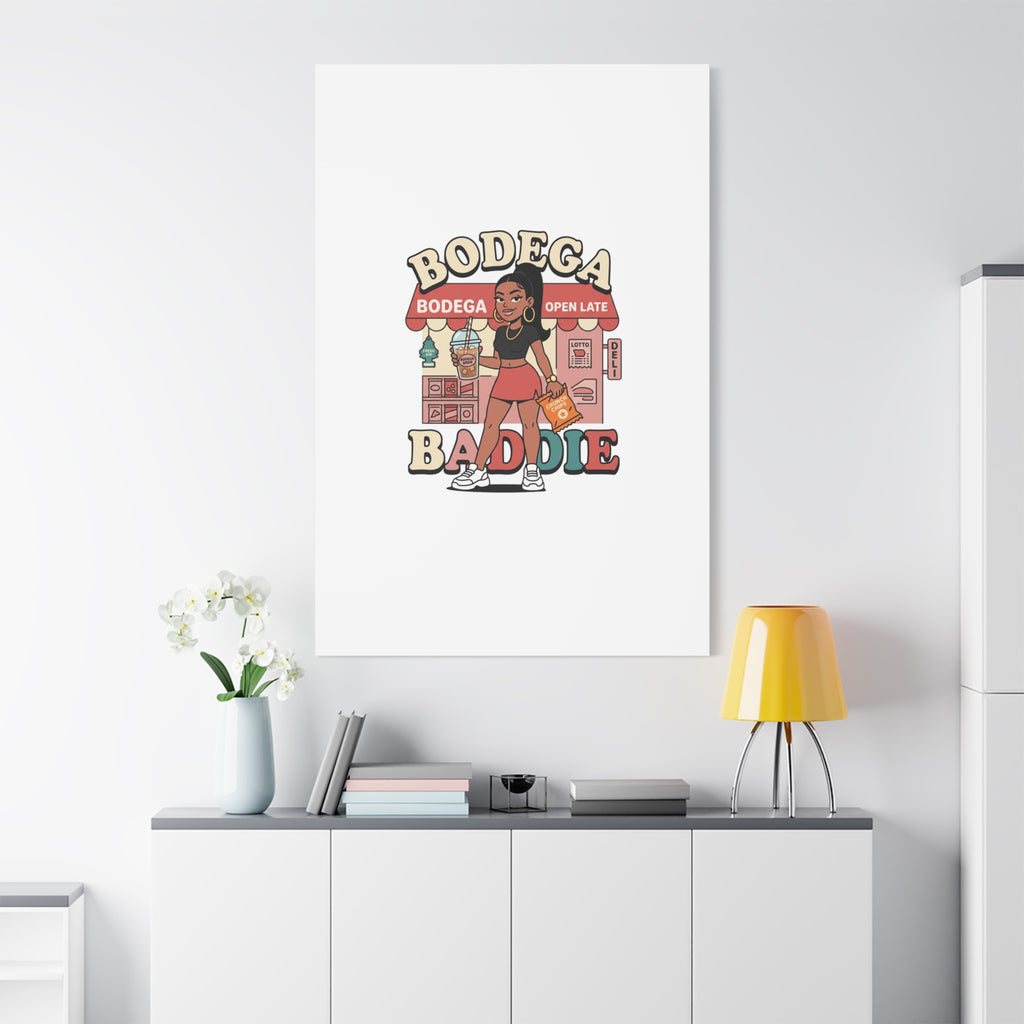Bodega Baddie Matte Canvas Wall Art – NYC Y2K Aesthetic | Spanglish Deli Vibe | Streetwear Inspired Stretched Canvas