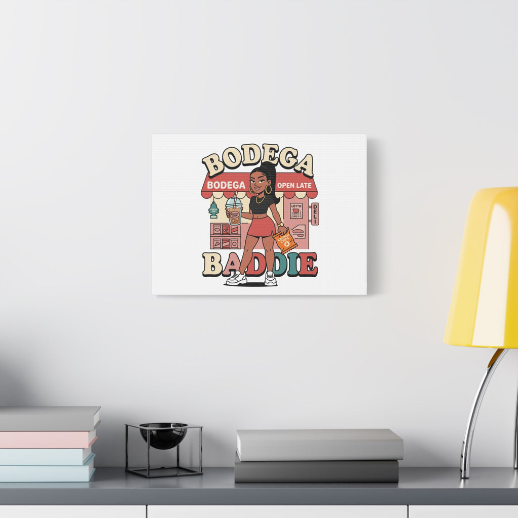 Bodega Baddie Matte Canvas Wall Art – NYC Y2K Aesthetic | Spanglish Deli Vibe | Streetwear Inspired Stretched Canvas