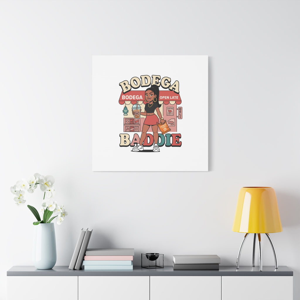 Bodega Baddie Matte Canvas Wall Art – NYC Y2K Aesthetic | Spanglish Deli Vibe | Streetwear Inspired Stretched Canvas