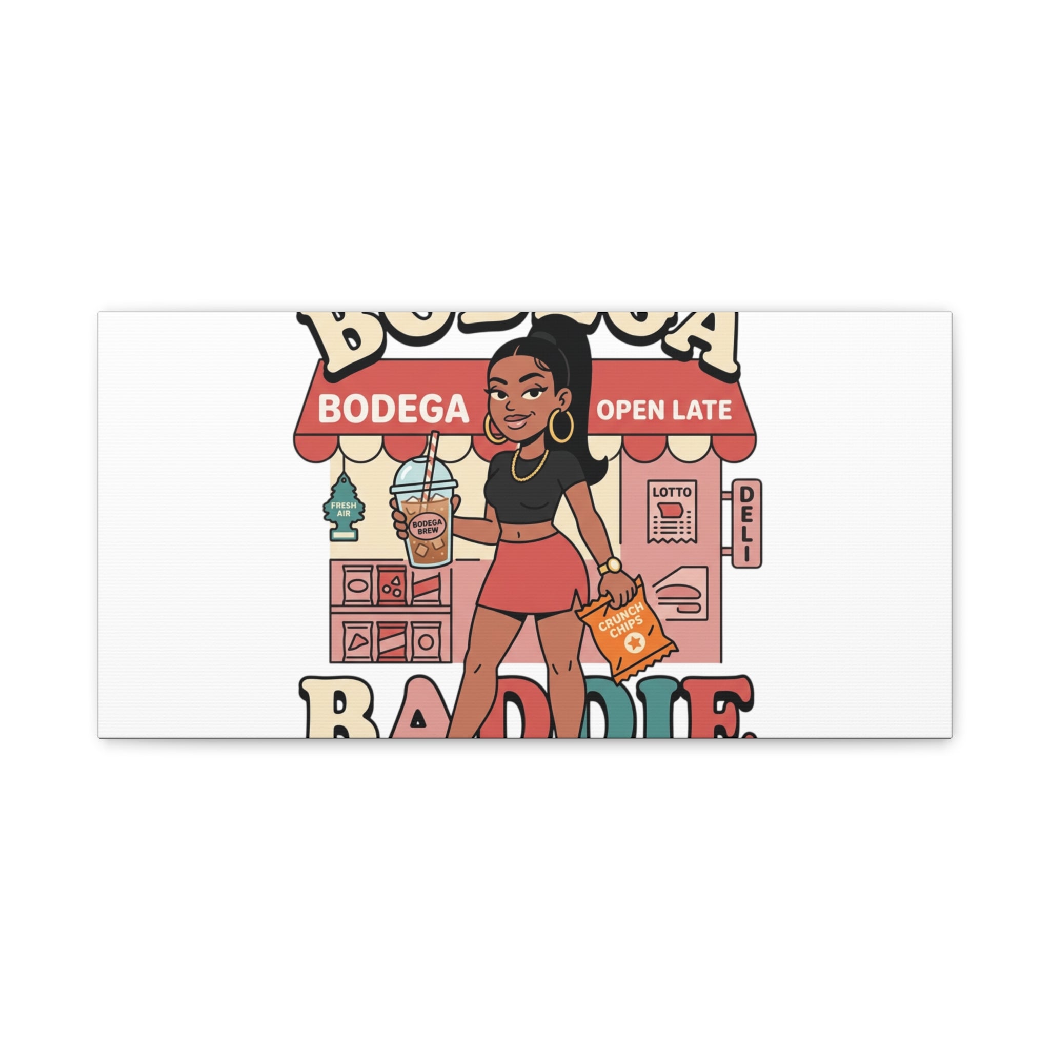Bodega Baddie Matte Canvas Wall Art – NYC Y2K Aesthetic | Spanglish Deli Vibe | Streetwear Inspired Stretched Canvas