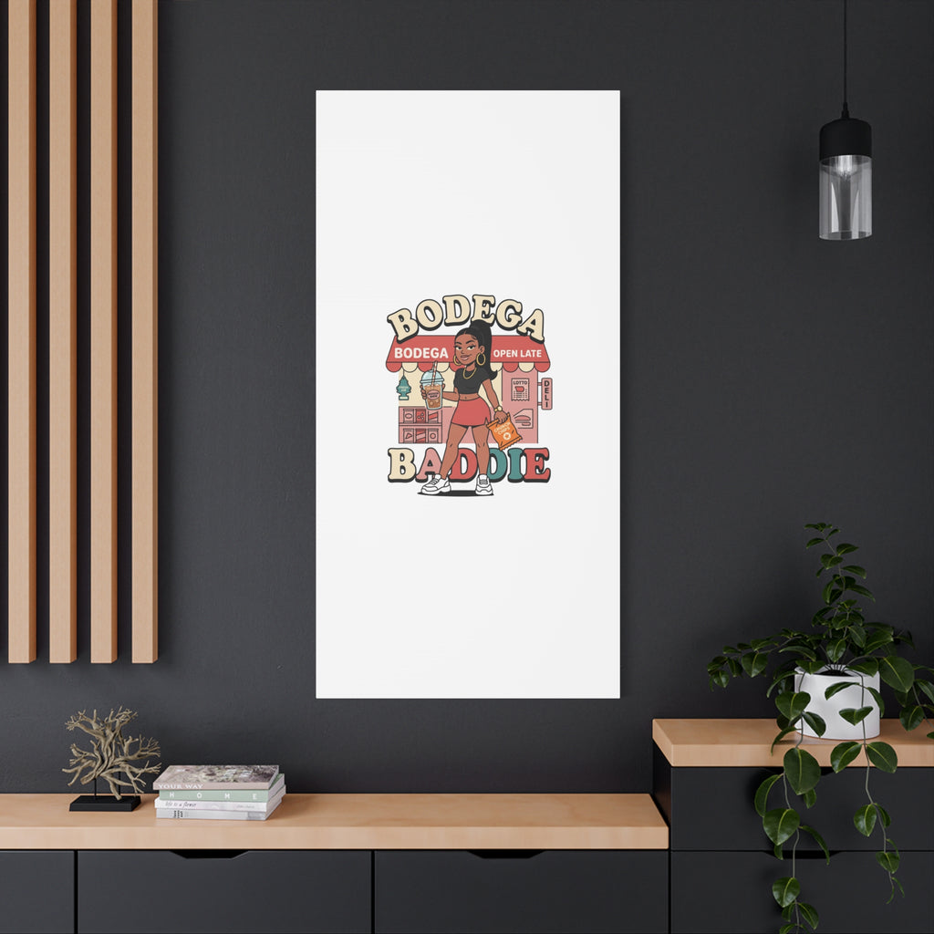 Bodega Baddie Matte Canvas Wall Art – NYC Y2K Aesthetic | Spanglish Deli Vibe | Streetwear Inspired Stretched Canvas