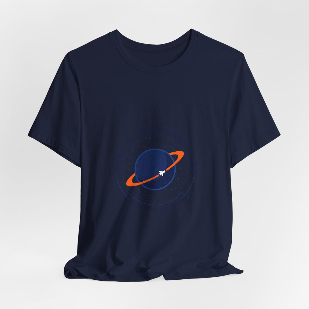 Orbital Mechanics Club Patch T-Shirt – Space Mission Graphic Tee | Rocket & Astronomy Design | Science Nerd Shirt