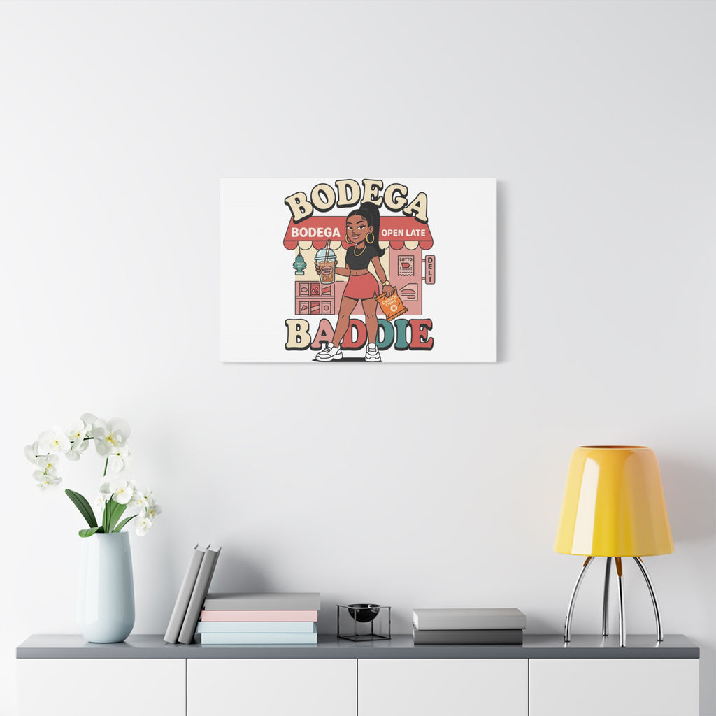 Bodega Baddie Matte Canvas Wall Art – NYC Y2K Aesthetic | Spanglish Deli Vibe | Streetwear Inspired Stretched Canvas