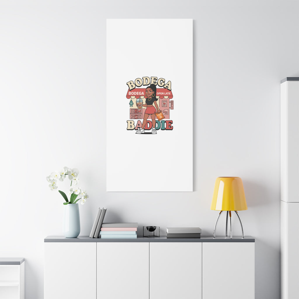 Bodega Baddie Matte Canvas Wall Art – NYC Y2K Aesthetic | Spanglish Deli Vibe | Streetwear Inspired Stretched Canvas