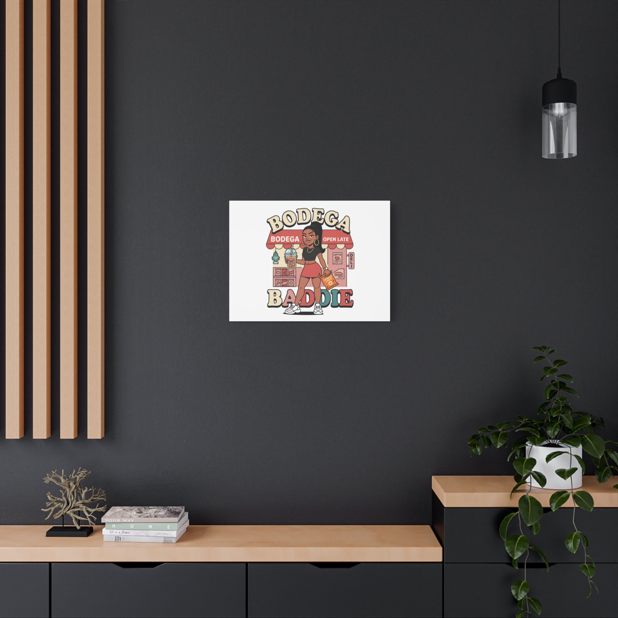 Bodega Baddie Matte Canvas Wall Art – NYC Y2K Aesthetic | Spanglish Deli Vibe | Streetwear Inspired Stretched Canvas