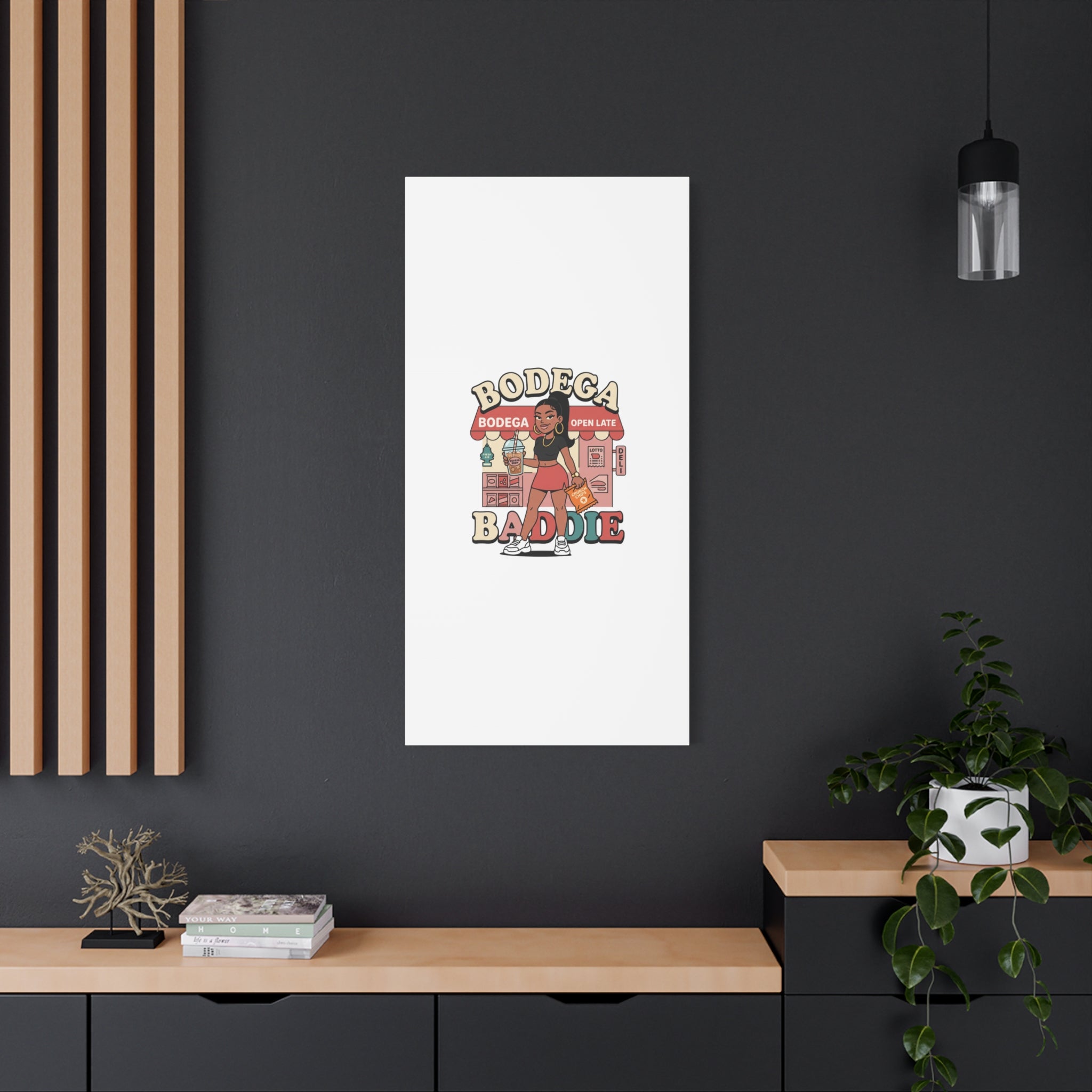 Bodega Baddie Matte Canvas Wall Art – NYC Y2K Aesthetic | Spanglish Deli Vibe | Streetwear Inspired Stretched Canvas