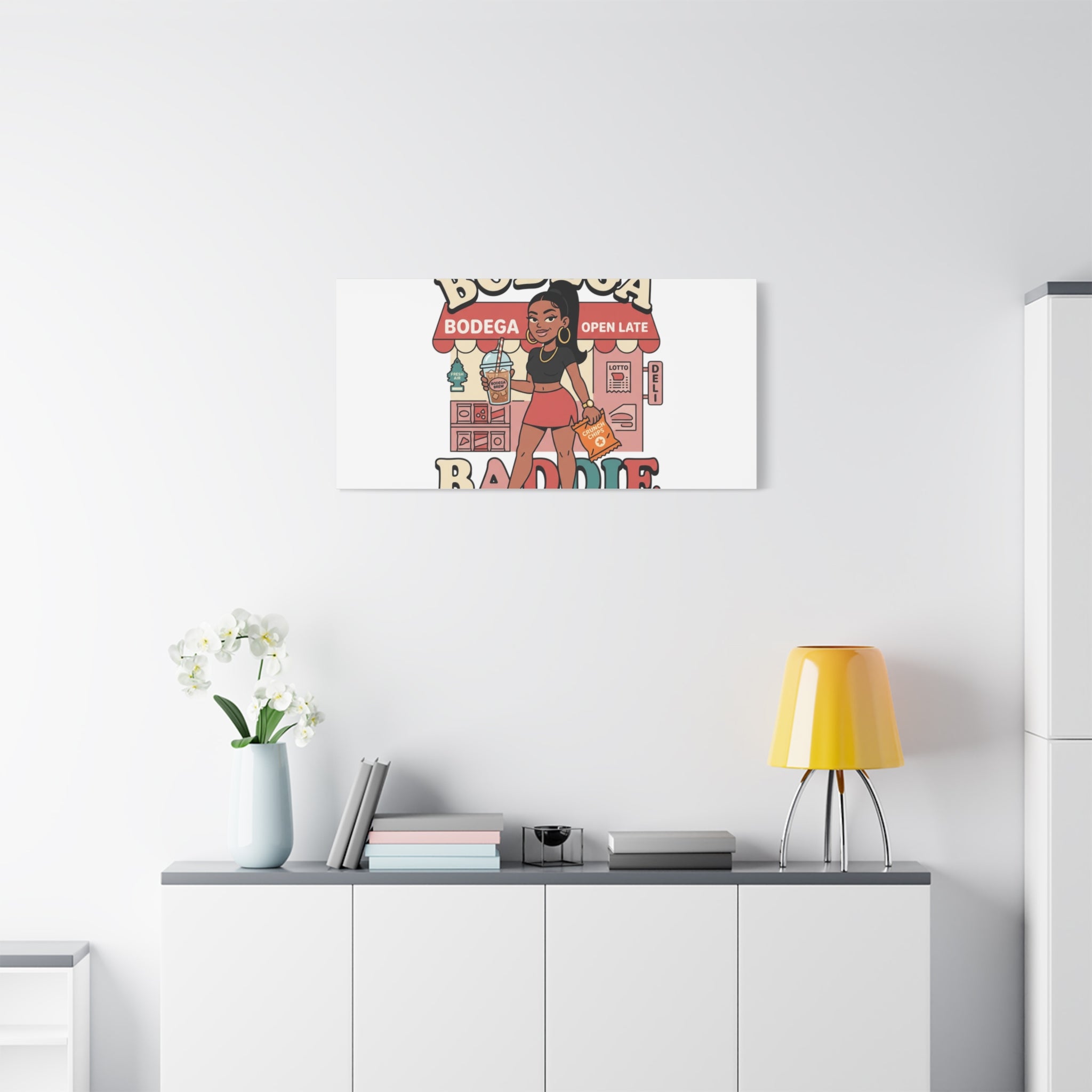 Bodega Baddie Matte Canvas Wall Art – NYC Y2K Aesthetic | Spanglish Deli Vibe | Streetwear Inspired Stretched Canvas
