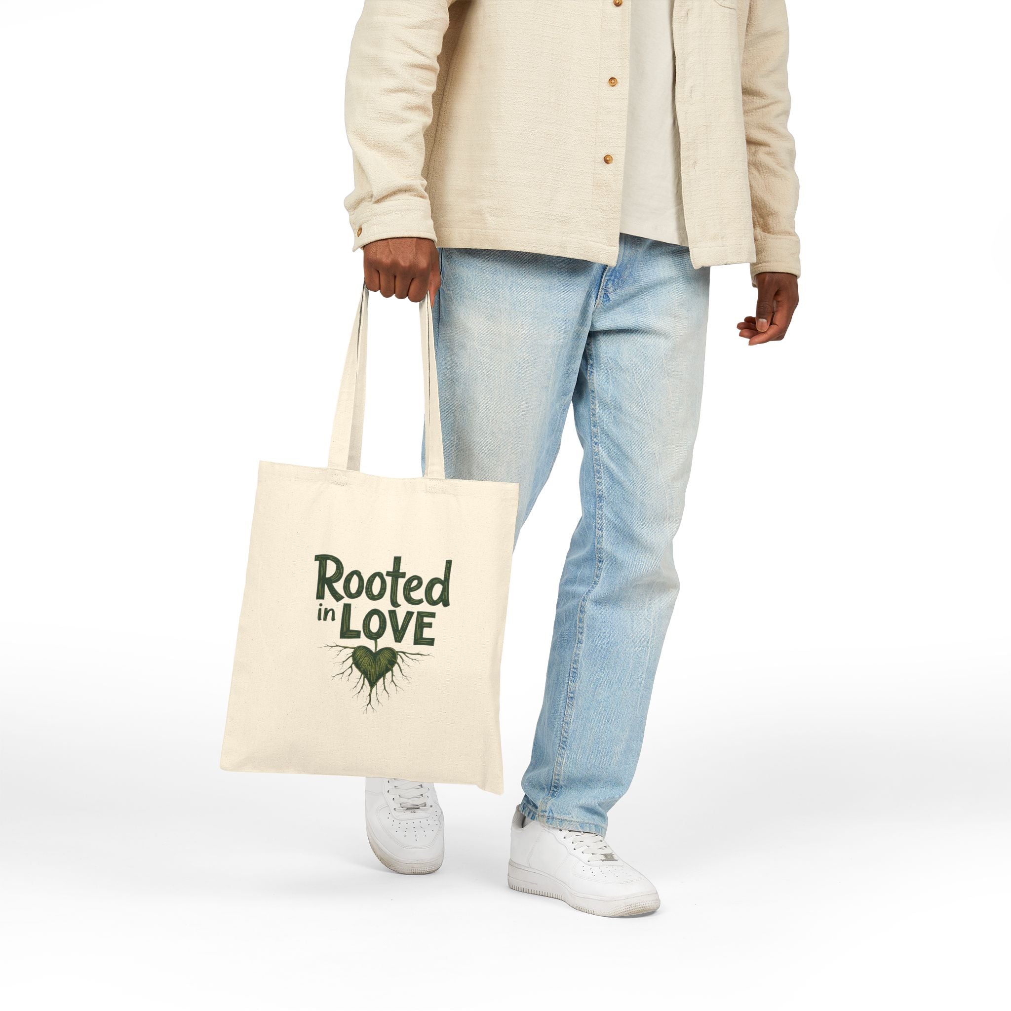 Rooted in LOVE Canvas Tote Bag – Eco-Friendly Inspirational Carryall | Durable Cotton Shopper