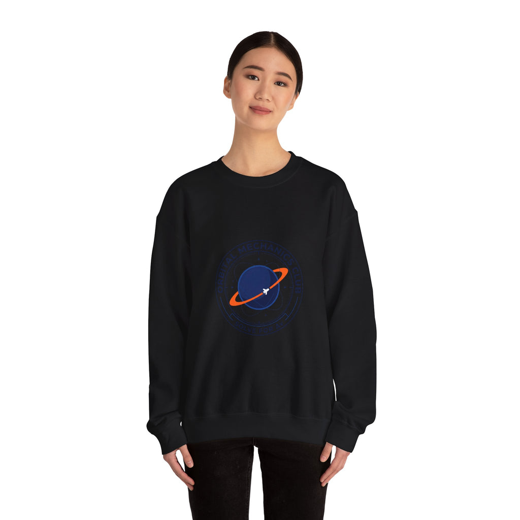 Orbital Mechanics Club Crewneck Sweatshirt – Space Mission Patch Pullover | Astronomy & Science Graphic | STEM Apparel