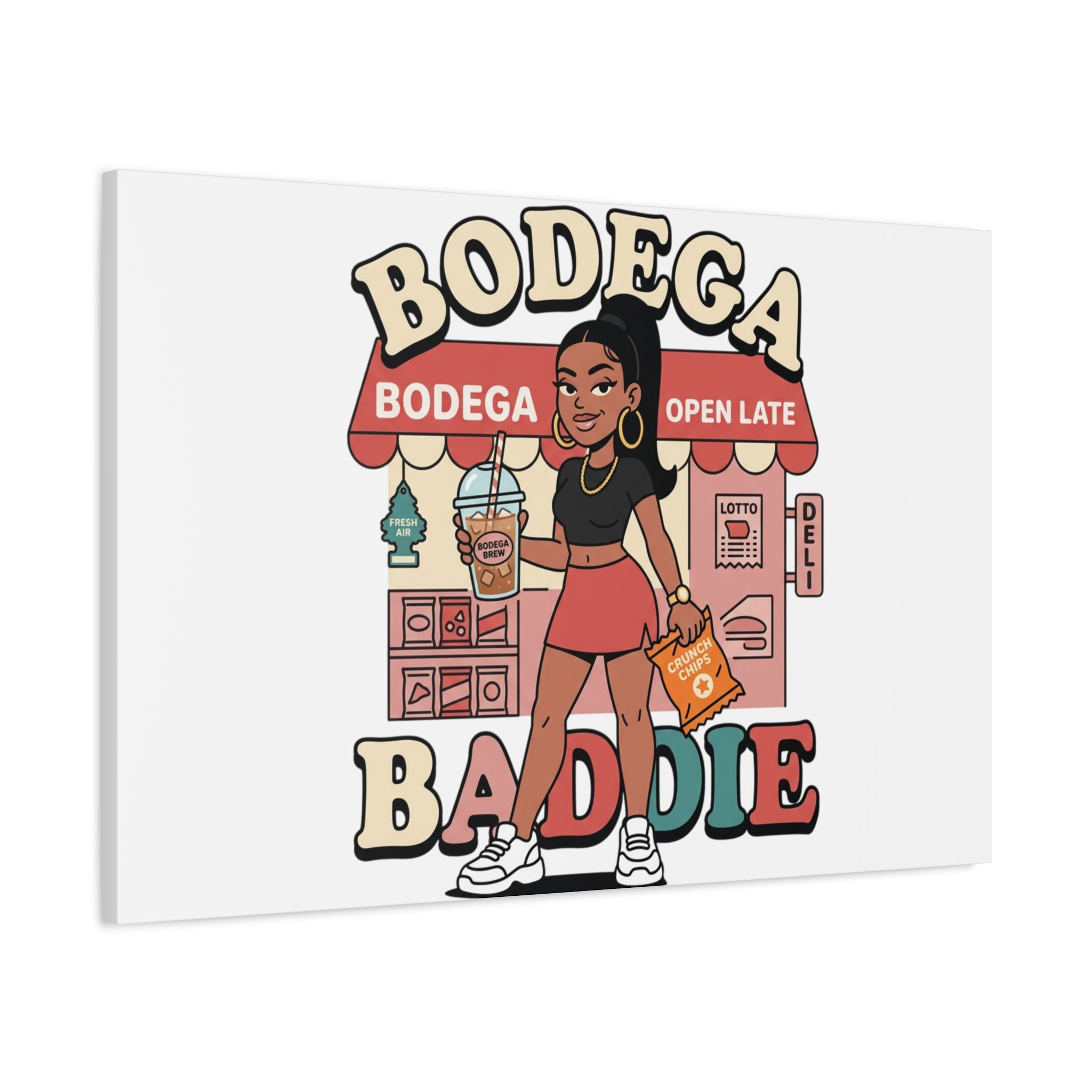 Bodega Baddie Matte Canvas Wall Art – NYC Y2K Aesthetic | Spanglish Deli Vibe | Streetwear Inspired Stretched Canvas