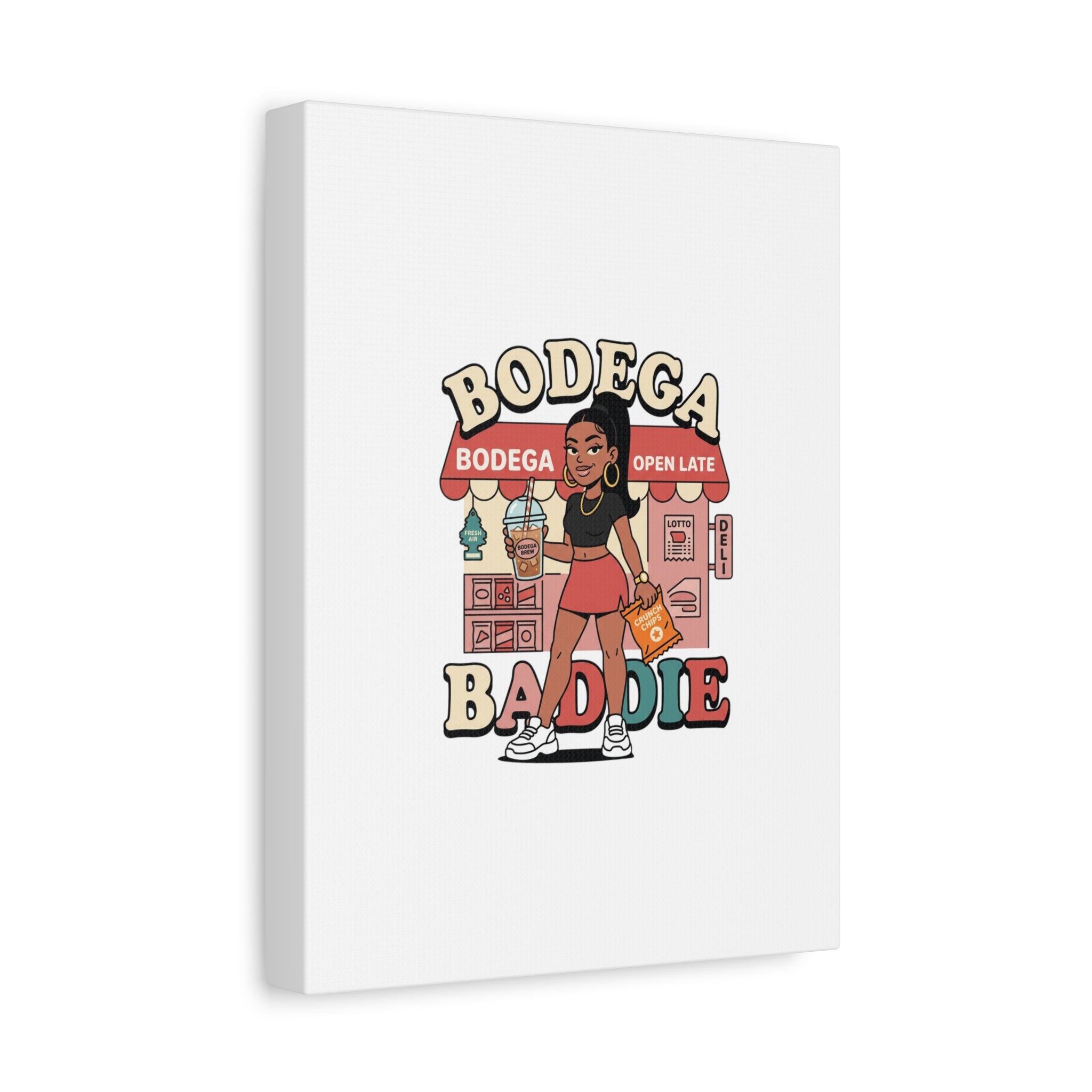 Bodega Baddie Matte Canvas Wall Art – NYC Y2K Aesthetic | Spanglish Deli Vibe | Streetwear Inspired Stretched Canvas