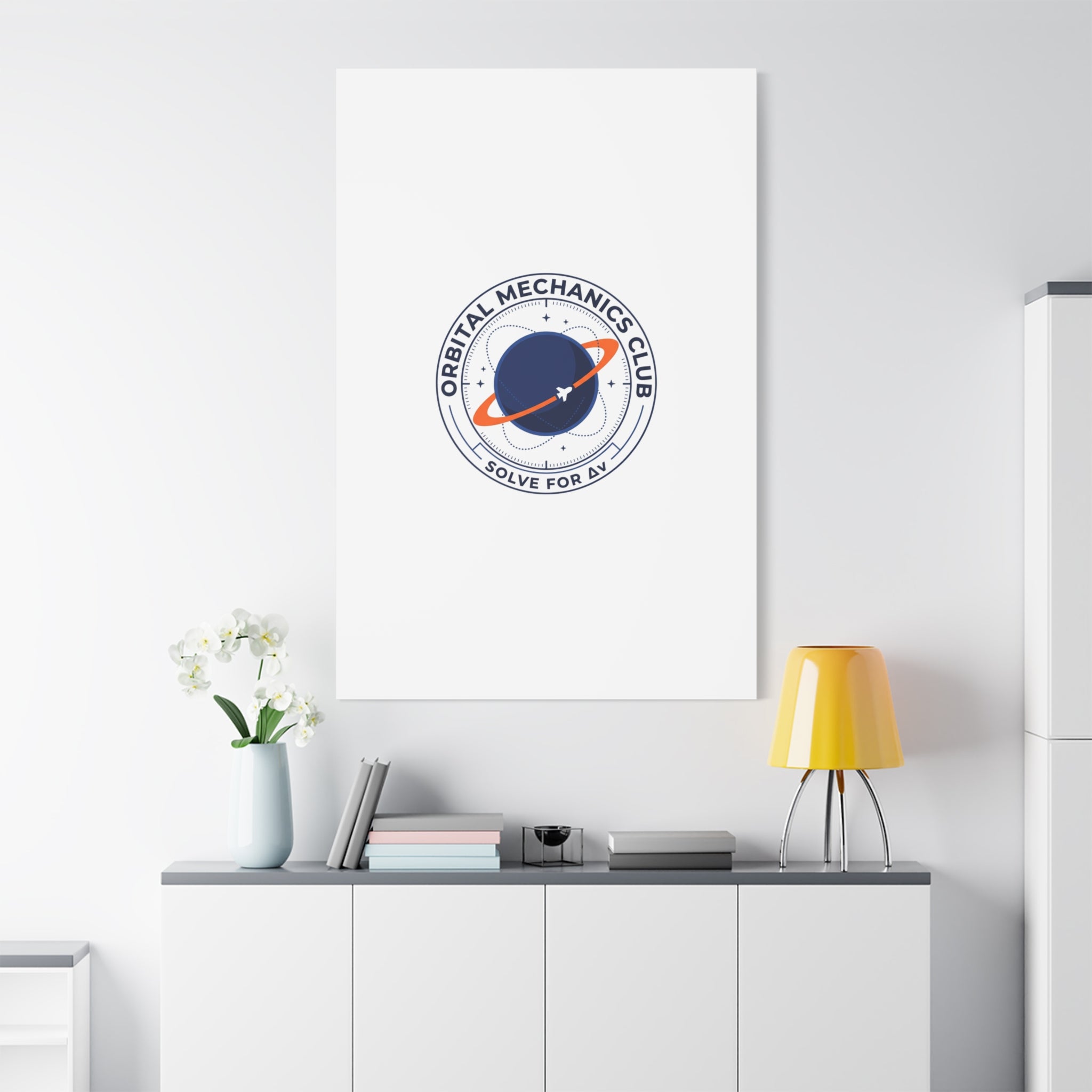 Orbital Mechanics Club Mission Patch Canvas – Space Rocket Wall Art | Astronaut & STEM Decor | Science Aesthetic Canvas