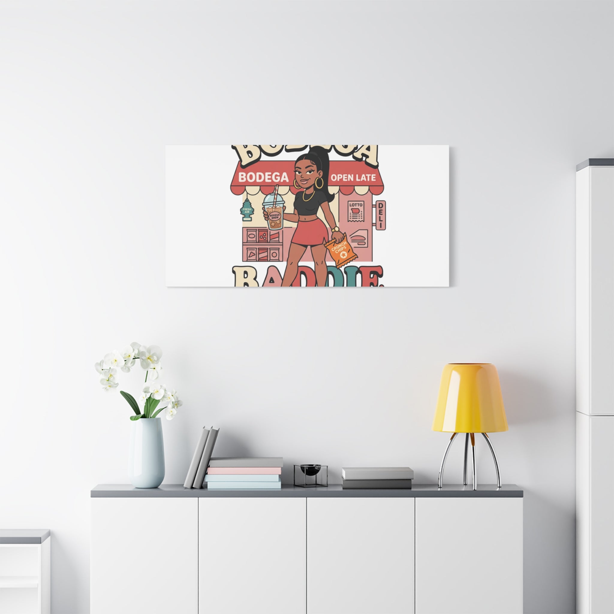 Bodega Baddie Matte Canvas Wall Art – NYC Y2K Aesthetic | Spanglish Deli Vibe | Streetwear Inspired Stretched Canvas