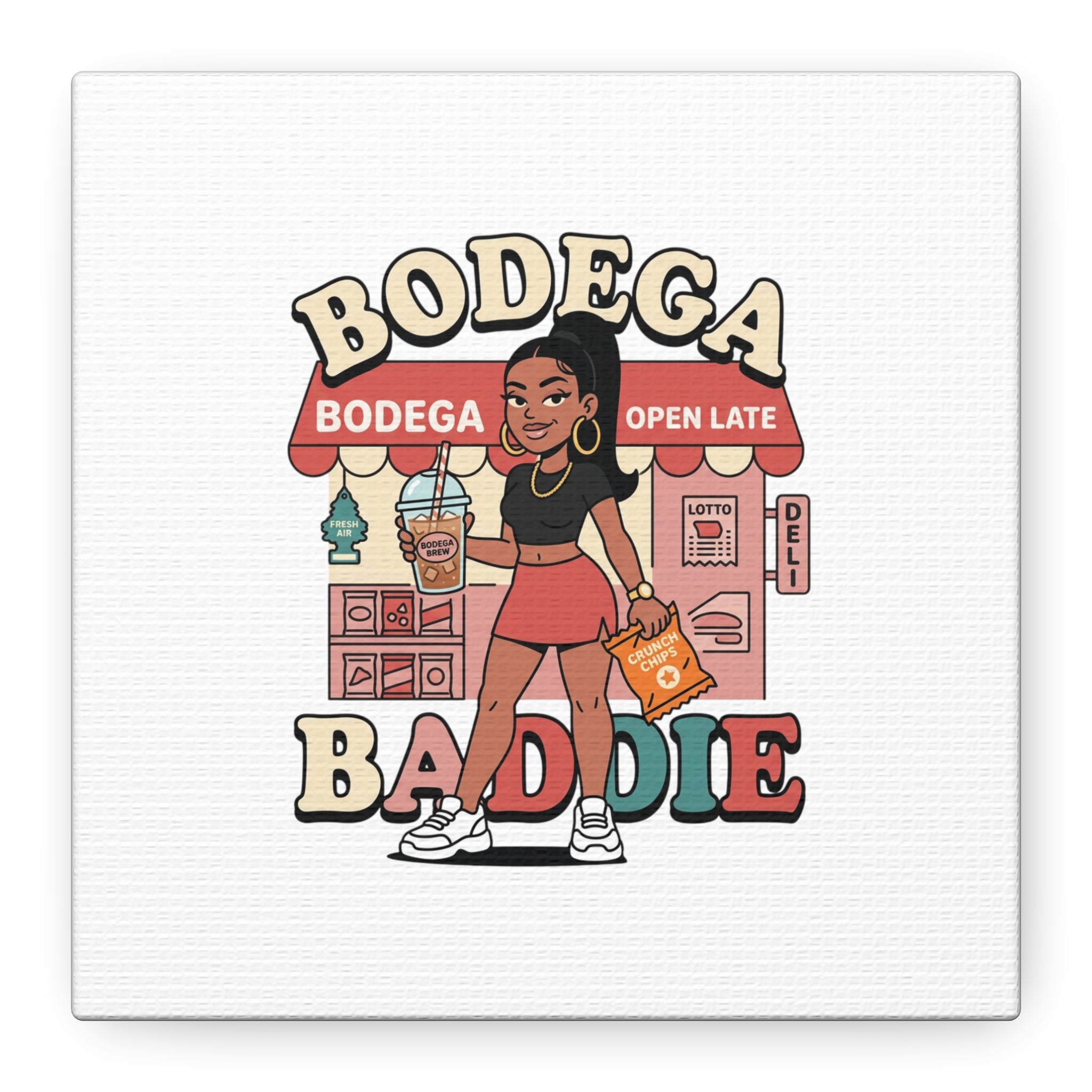 Bodega Baddie Matte Canvas Wall Art – NYC Y2K Aesthetic | Spanglish Deli Vibe | Streetwear Inspired Stretched Canvas