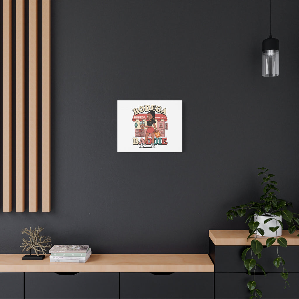 Bodega Baddie Matte Canvas Wall Art – NYC Y2K Aesthetic | Spanglish Deli Vibe | Streetwear Inspired Stretched Canvas