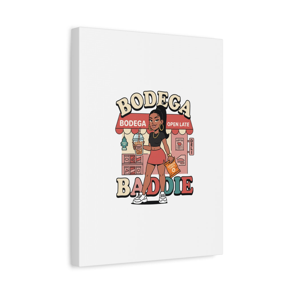 Bodega Baddie Matte Canvas Wall Art – NYC Y2K Aesthetic | Spanglish Deli Vibe | Streetwear Inspired Stretched Canvas