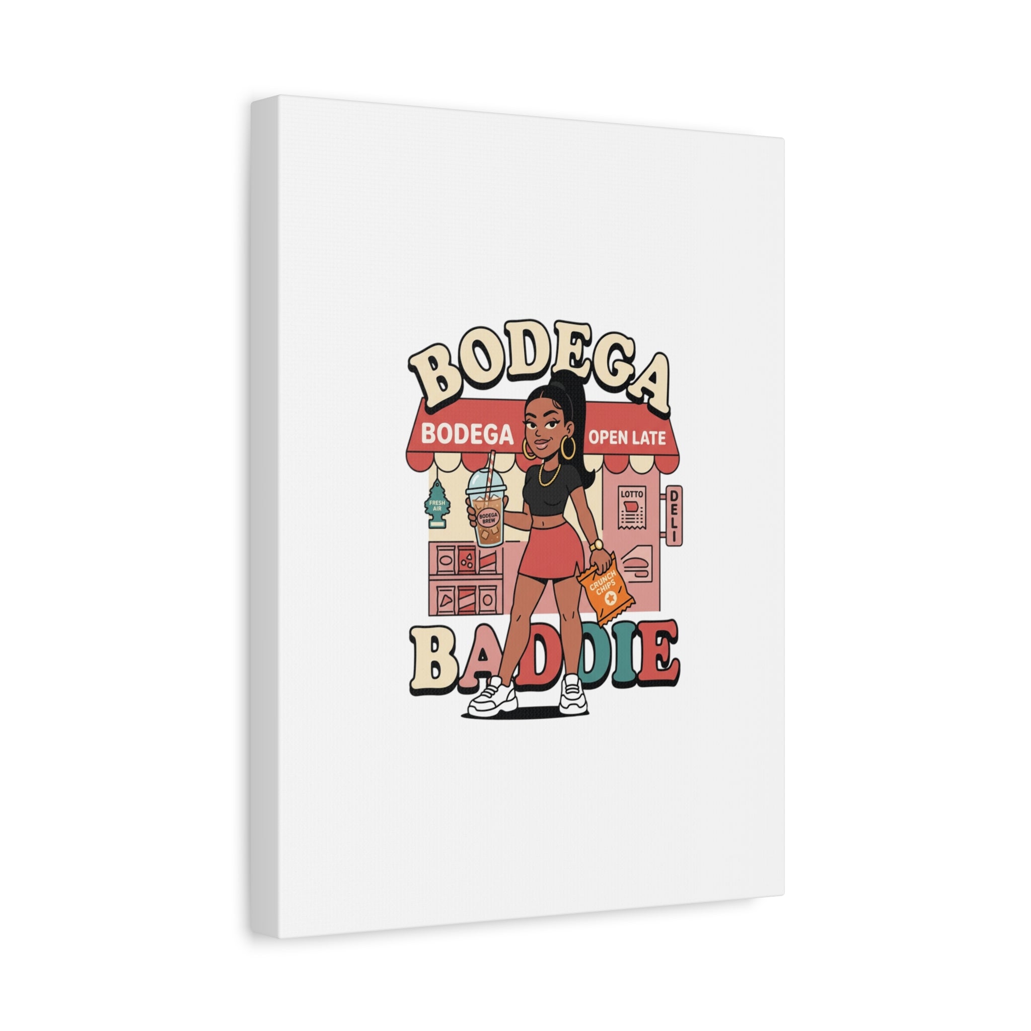 Bodega Baddie Matte Canvas Wall Art – NYC Y2K Aesthetic | Spanglish Deli Vibe | Streetwear Inspired Stretched Canvas