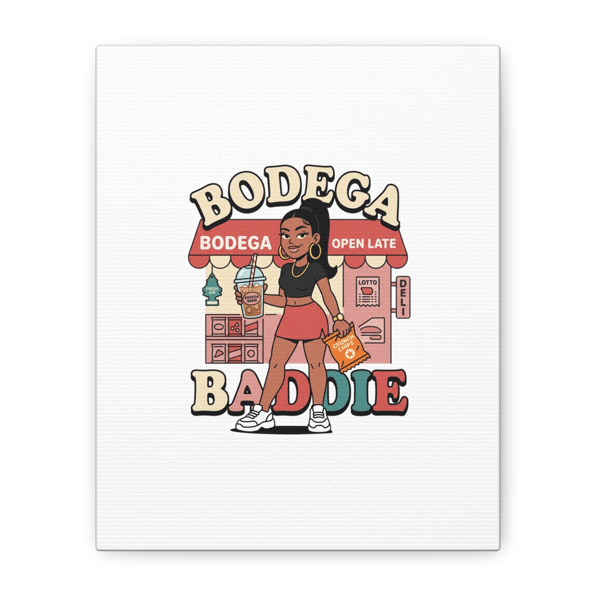 Bodega Baddie Matte Canvas Wall Art – NYC Y2K Aesthetic | Spanglish Deli Vibe | Streetwear Inspired Stretched Canvas