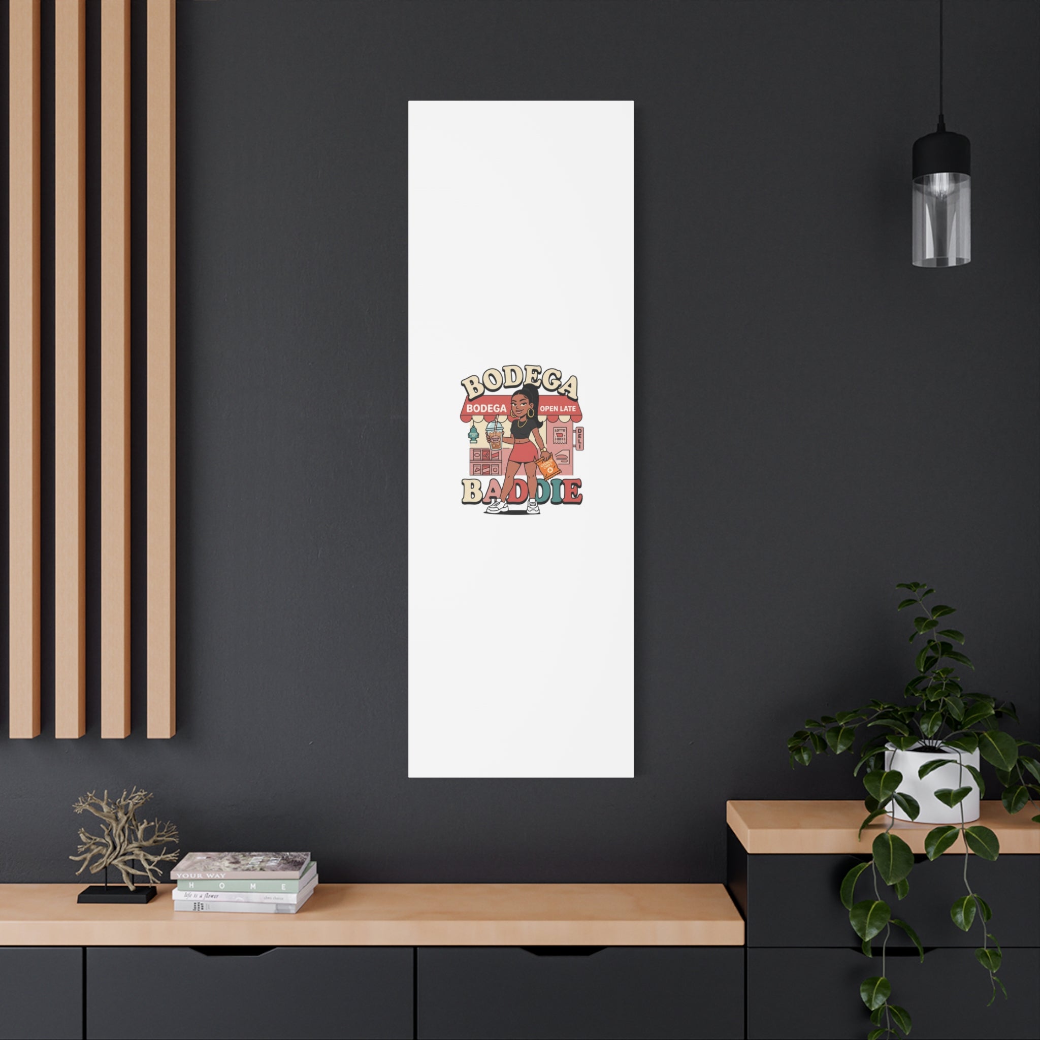 Bodega Baddie Matte Canvas Wall Art – NYC Y2K Aesthetic | Spanglish Deli Vibe | Streetwear Inspired Stretched Canvas