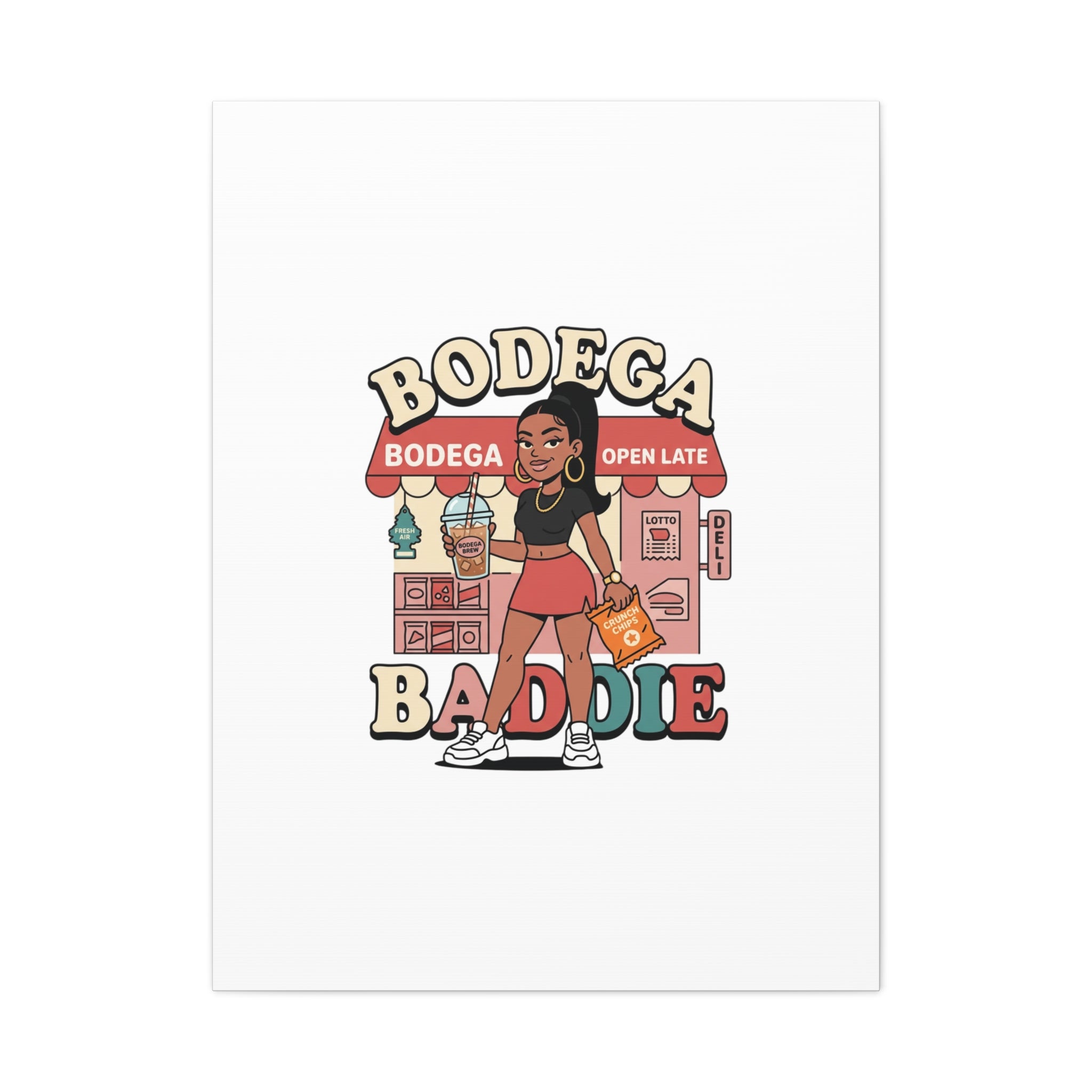 Bodega Baddie Matte Canvas Wall Art – NYC Y2K Aesthetic | Spanglish Deli Vibe | Streetwear Inspired Stretched Canvas