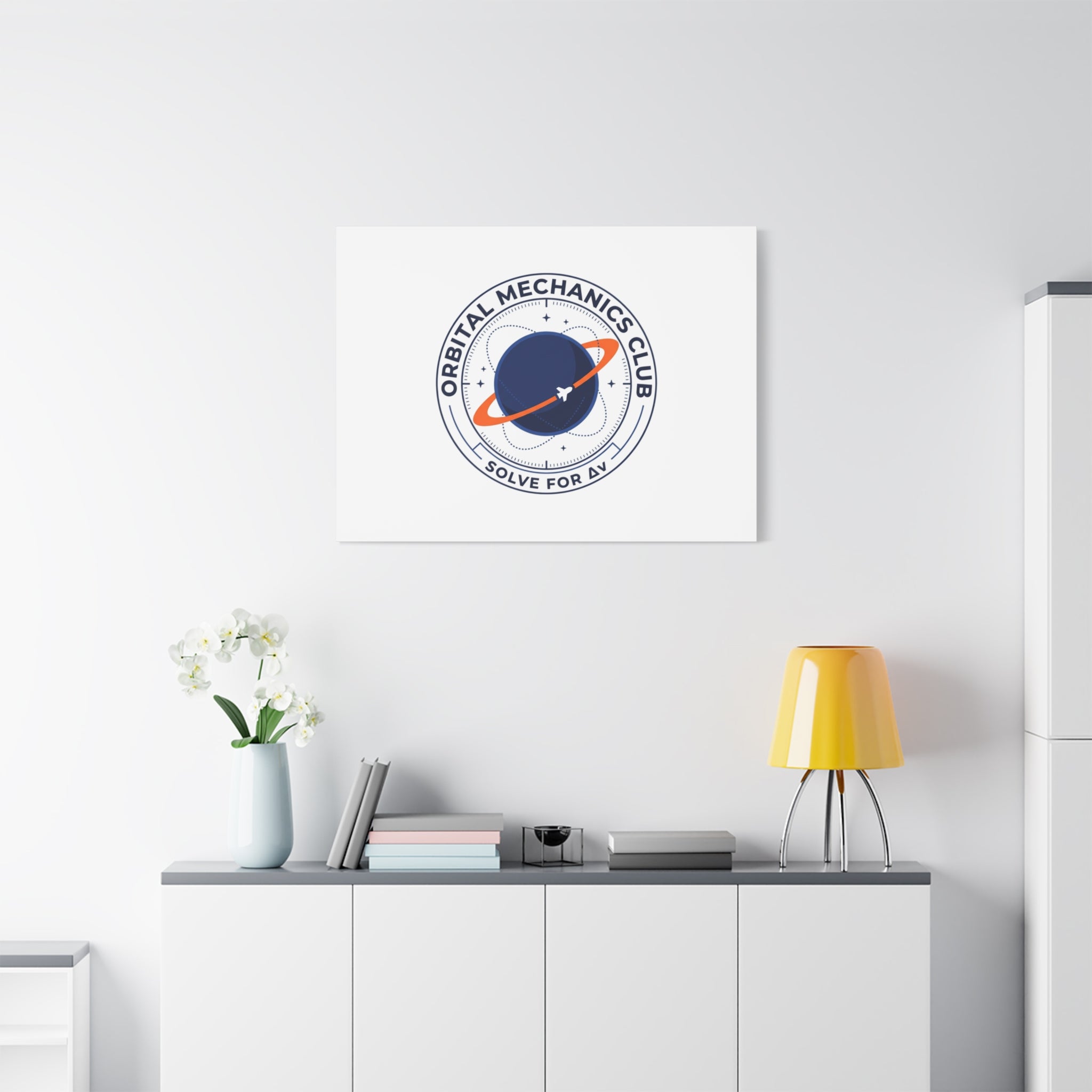 Orbital Mechanics Club Mission Patch Canvas – Space Rocket Wall Art | Astronaut & STEM Decor | Science Aesthetic Canvas