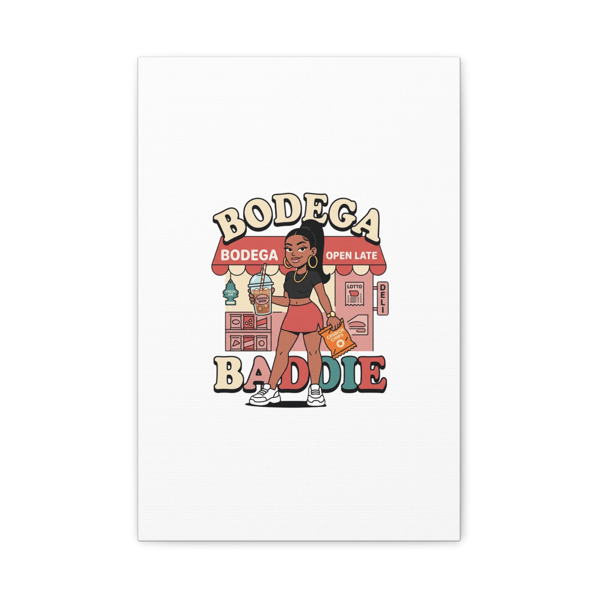 Bodega Baddie Matte Canvas Wall Art – NYC Y2K Aesthetic | Spanglish Deli Vibe | Streetwear Inspired Stretched Canvas