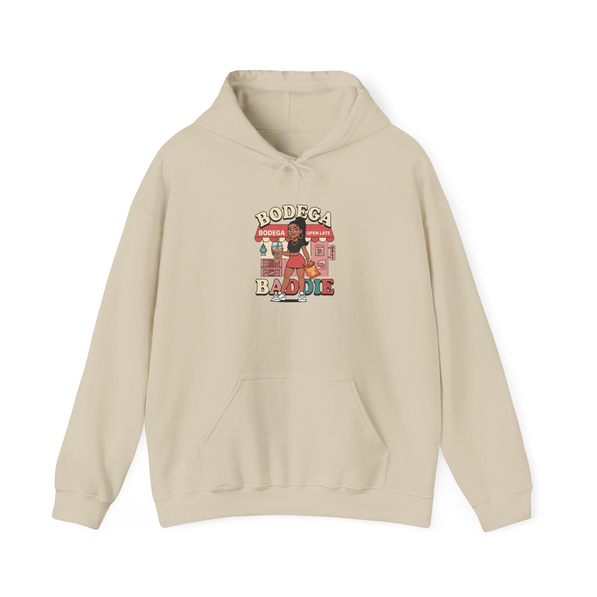 Bodega Baddie Hoodie – NYC Streetwear Y2K Pullover | Spanglish Corner Store Graphic | Varsity Cherries Aesthetic