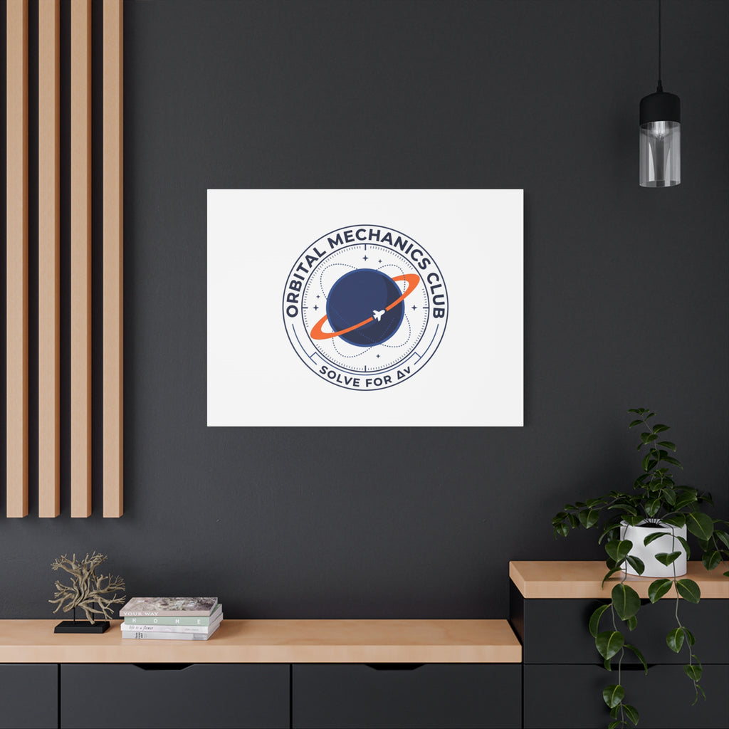 Orbital Mechanics Club Mission Patch Canvas – Space Rocket Wall Art | Astronaut & STEM Decor | Science Aesthetic Canvas