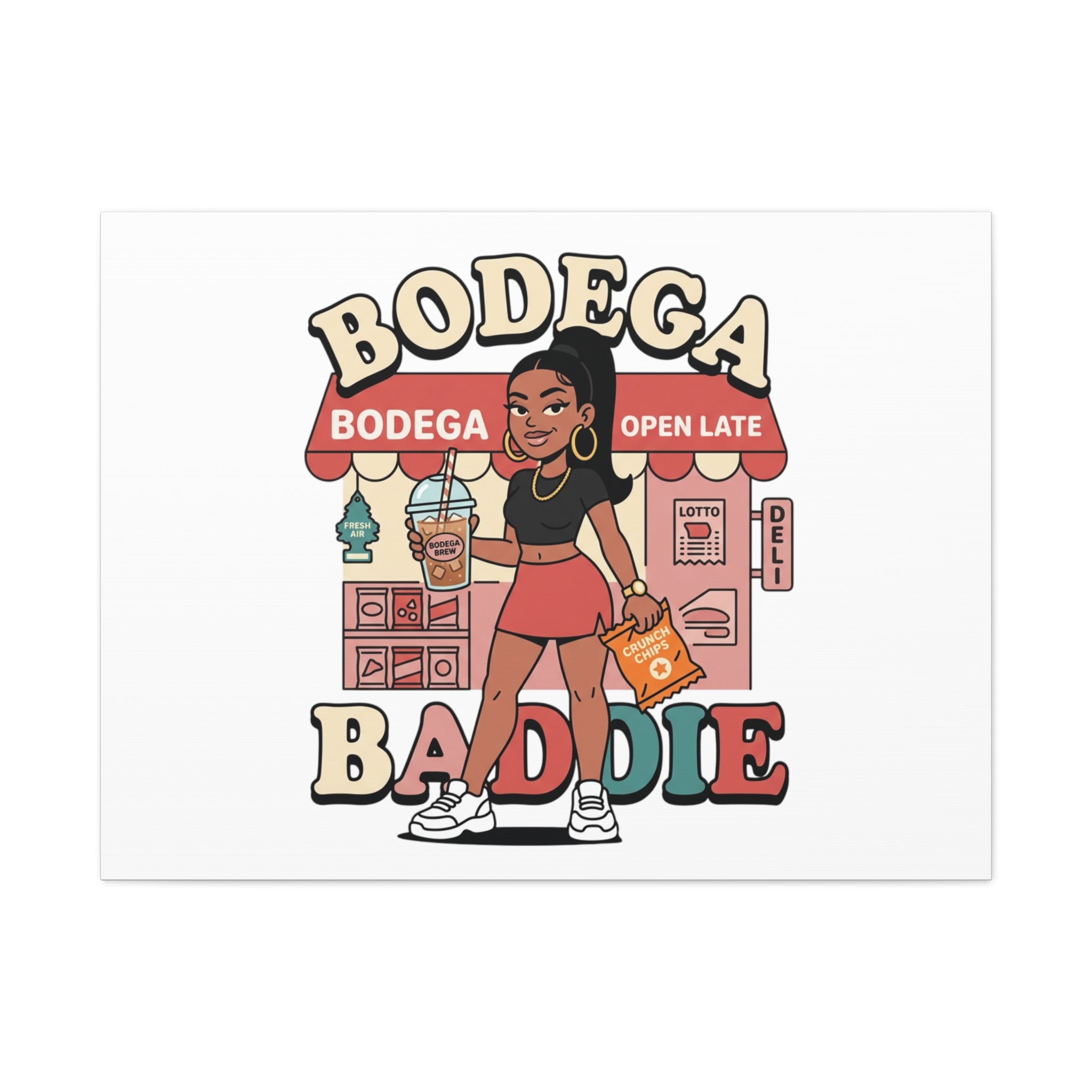Bodega Baddie Matte Canvas Wall Art – NYC Y2K Aesthetic | Spanglish Deli Vibe | Streetwear Inspired Stretched Canvas