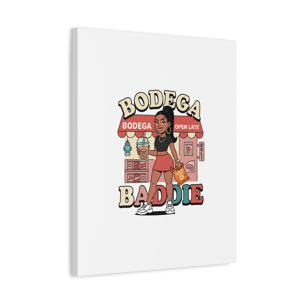 Bodega Baddie Matte Canvas Wall Art – NYC Y2K Aesthetic | Spanglish Deli Vibe | Streetwear Inspired Stretched Canvas