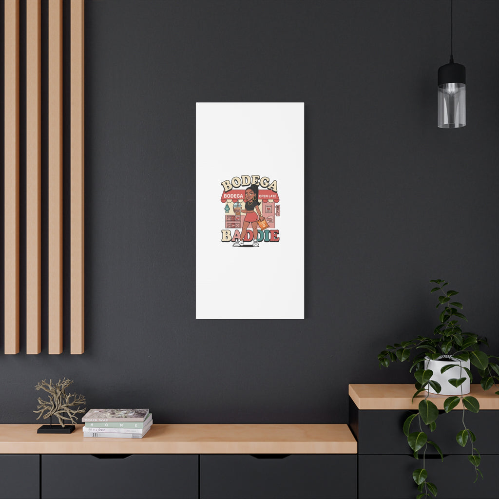 Bodega Baddie Matte Canvas Wall Art – NYC Y2K Aesthetic | Spanglish Deli Vibe | Streetwear Inspired Stretched Canvas
