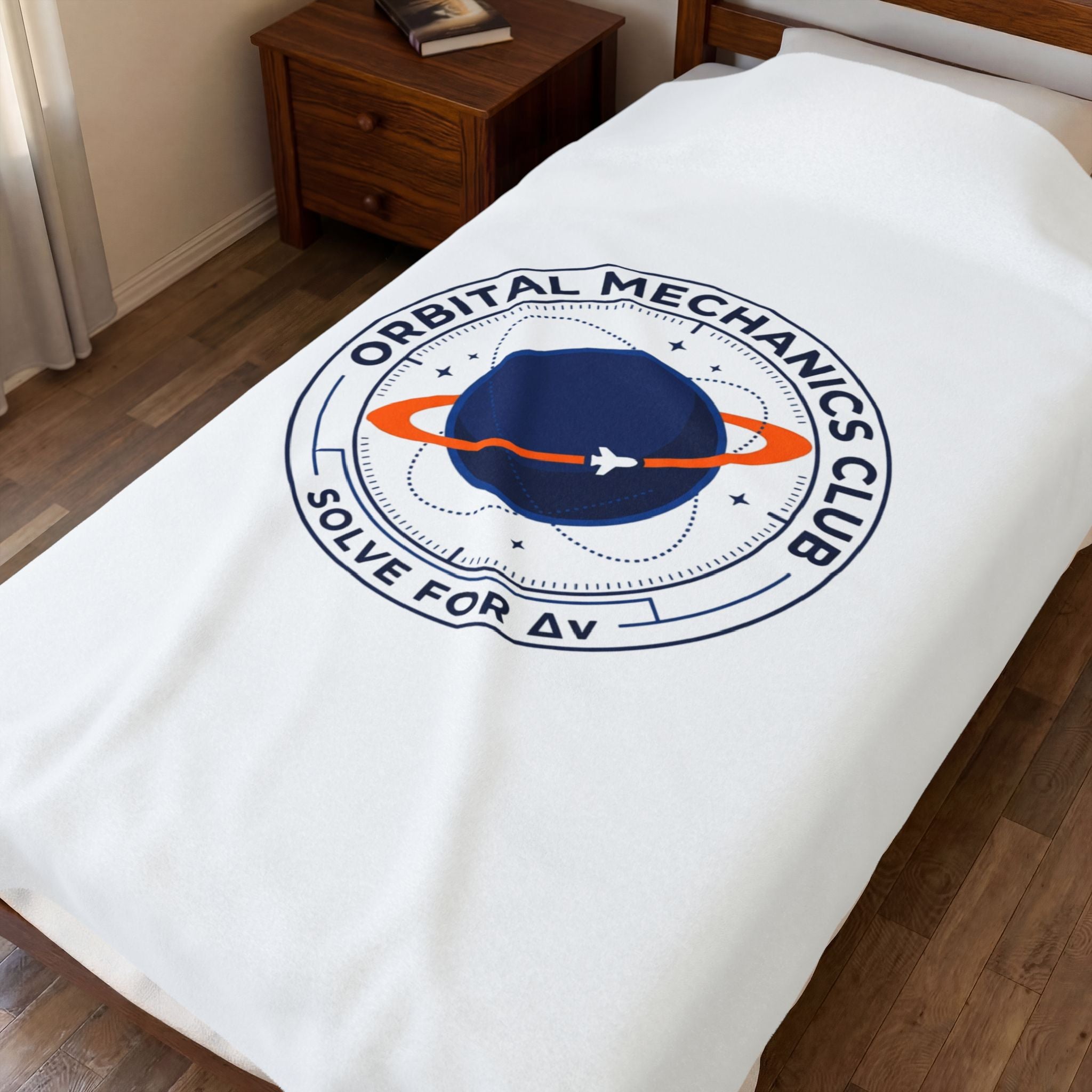 Orbital Mechanics Club Mission Patch Blanket – Space Rocket Throw | STEM & Astronomy Aesthetic | Soft Cozy Science Blanket