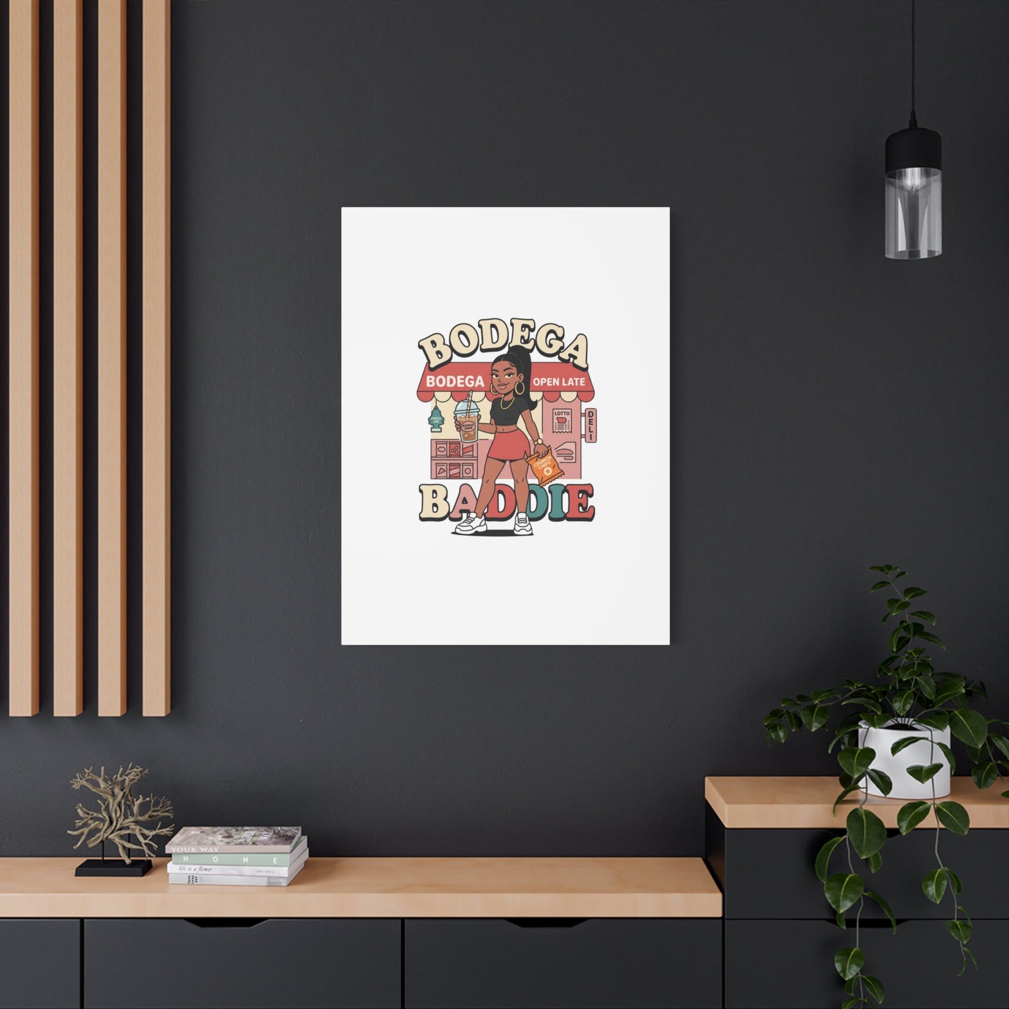 Bodega Baddie Matte Canvas Wall Art – NYC Y2K Aesthetic | Spanglish Deli Vibe | Streetwear Inspired Stretched Canvas