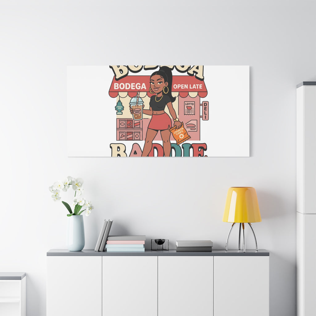 Bodega Baddie Matte Canvas Wall Art – NYC Y2K Aesthetic | Spanglish Deli Vibe | Streetwear Inspired Stretched Canvas