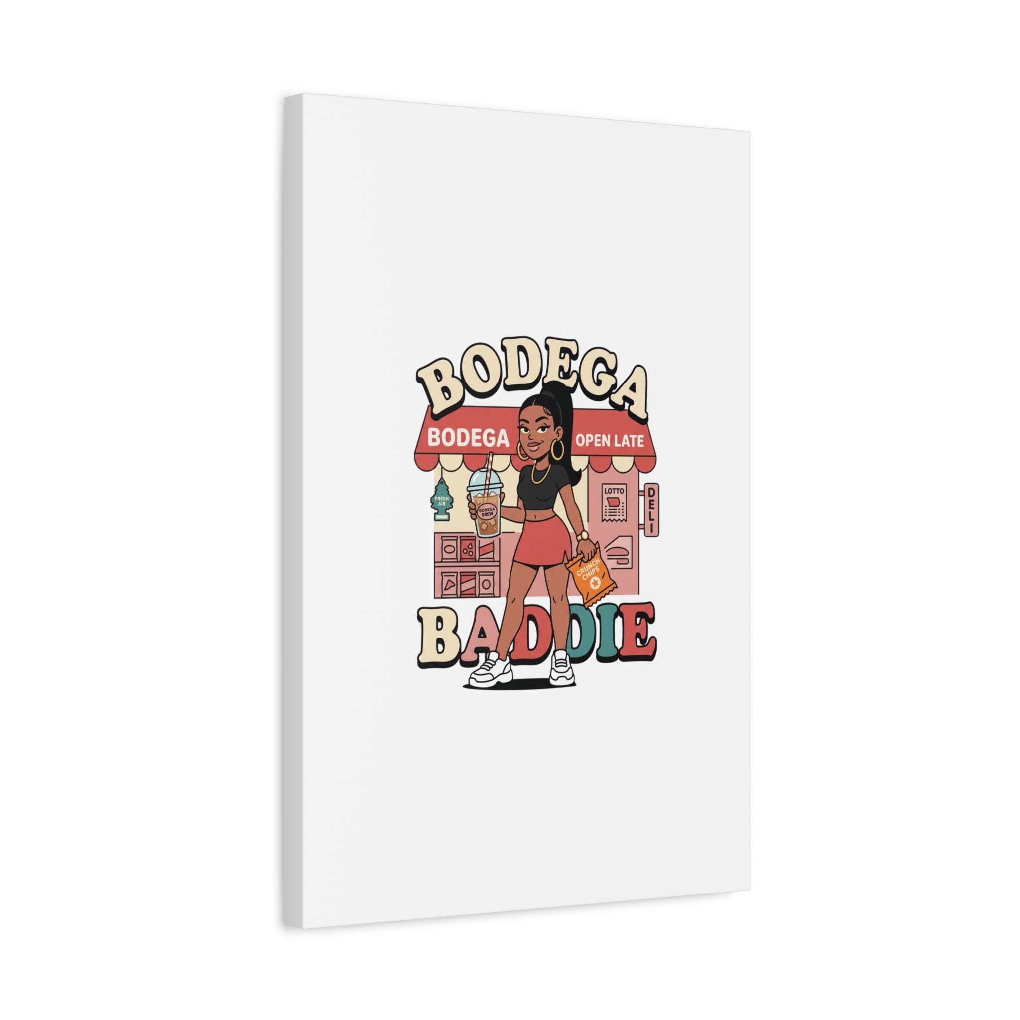 Bodega Baddie Matte Canvas Wall Art – NYC Y2K Aesthetic | Spanglish Deli Vibe | Streetwear Inspired Stretched Canvas